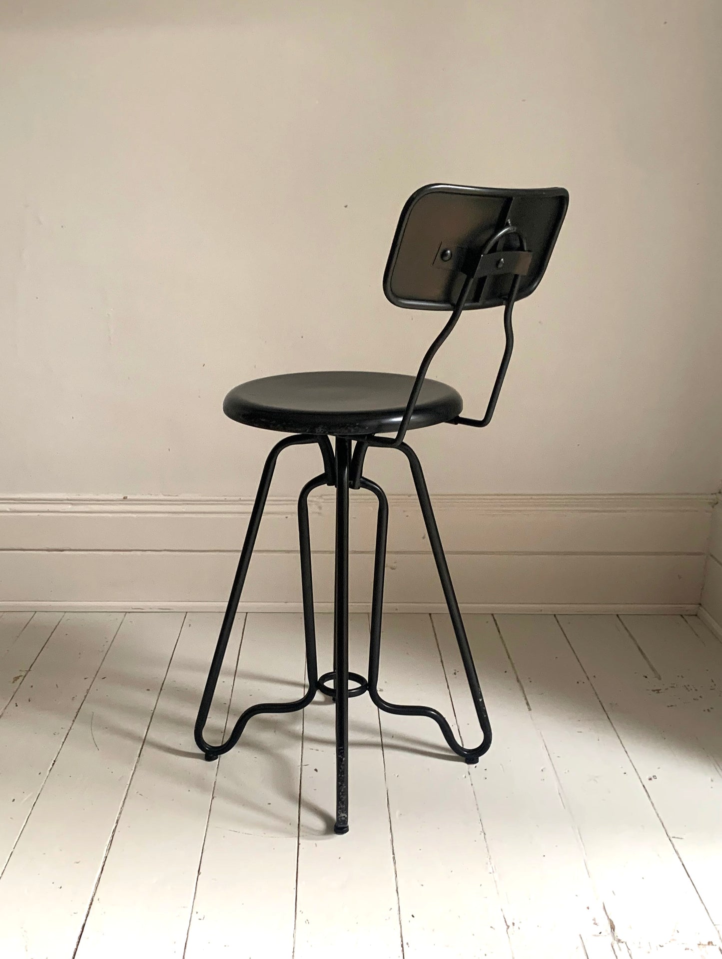 Pair of Black Dutch Bone Ovid Bar Stools - Industrial Metal