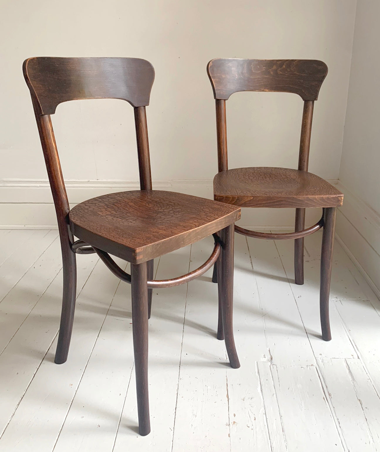 A Pair of Crocodile Embossed Bentwood Cafe / Dining Chairs, a rare find