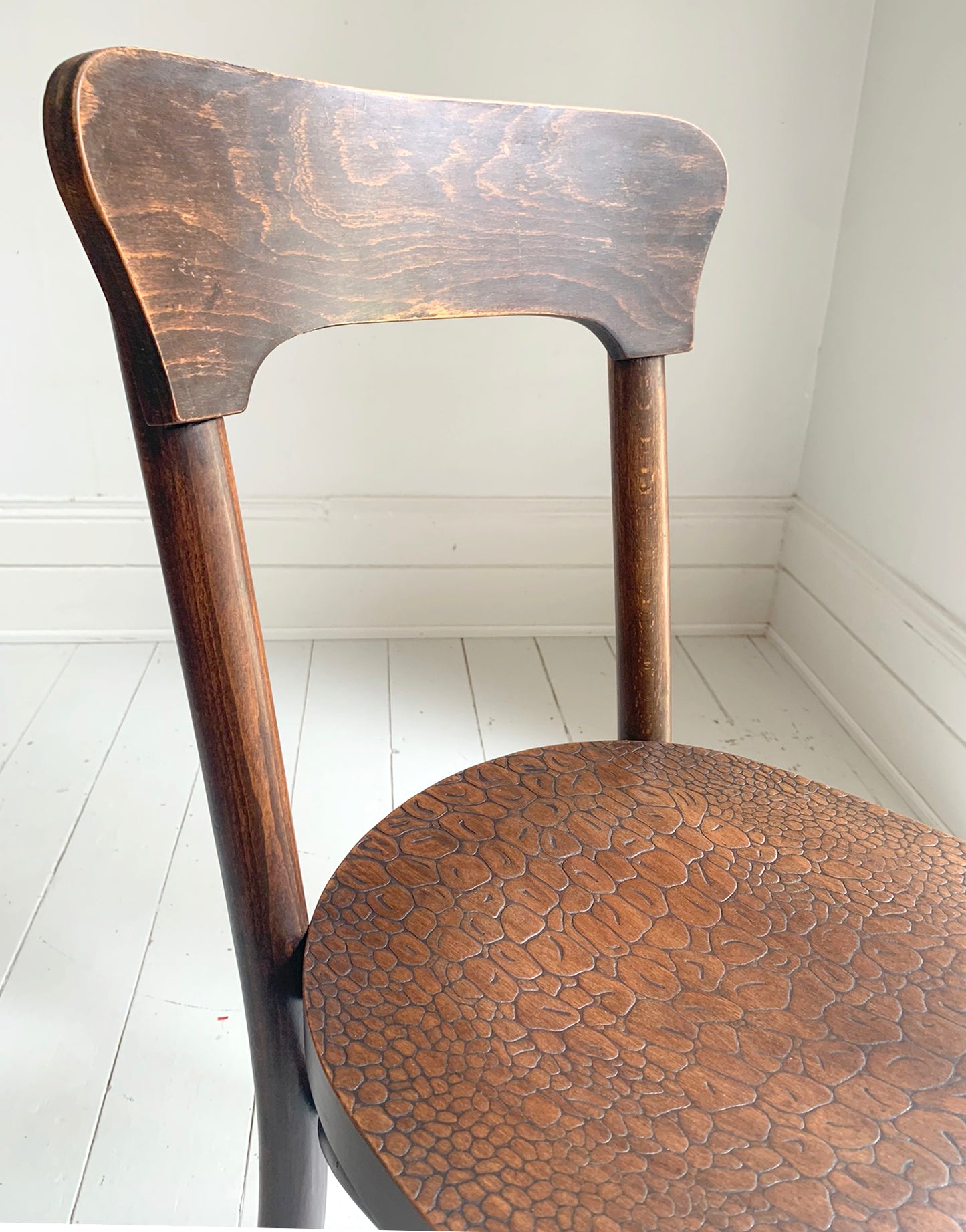 A Pair of Crocodile Embossed Bentwood Cafe / Dining Chairs, a rare find
