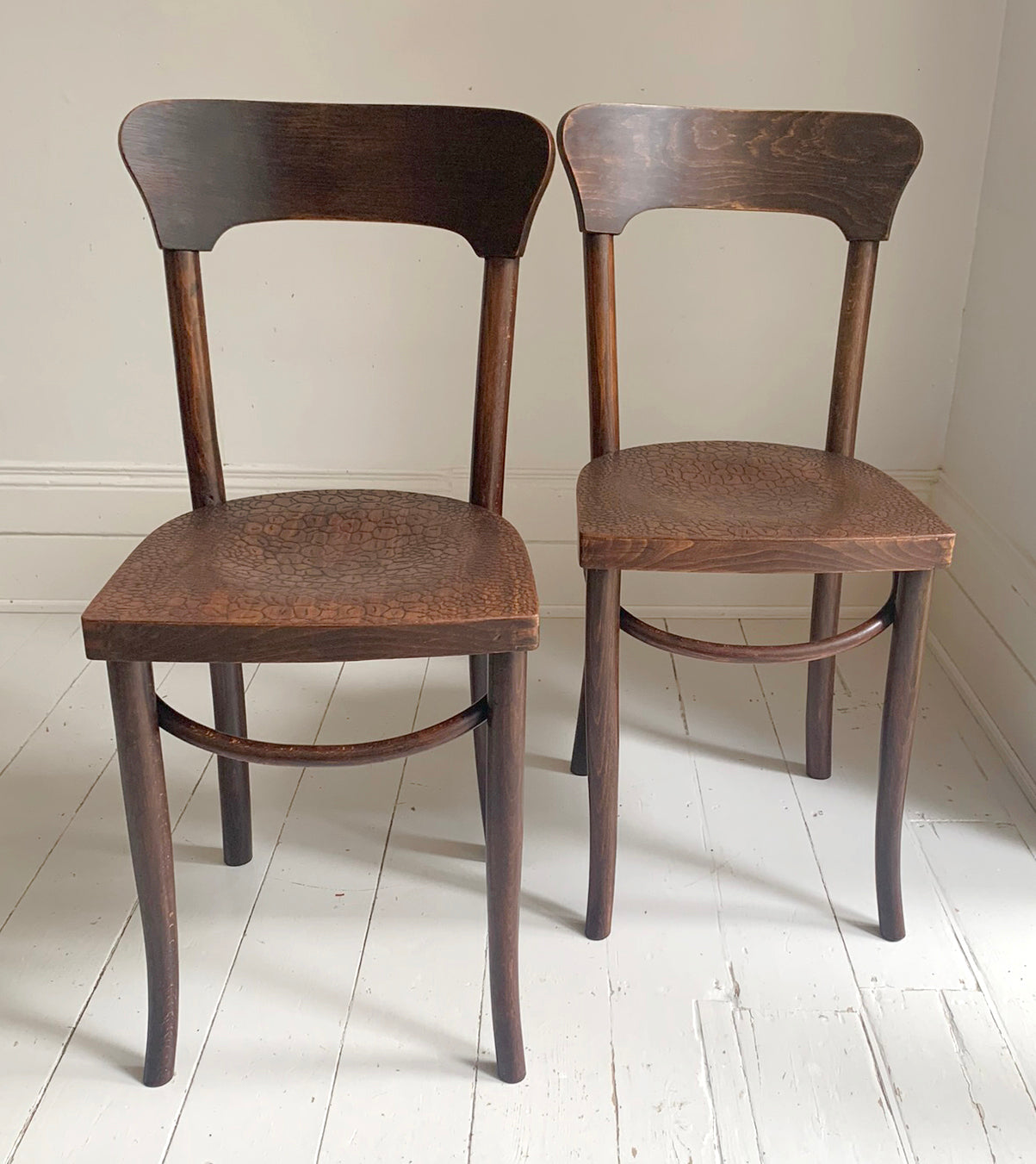 A Pair of Crocodile Embossed Bentwood Cafe / Dining Chairs, a rare find