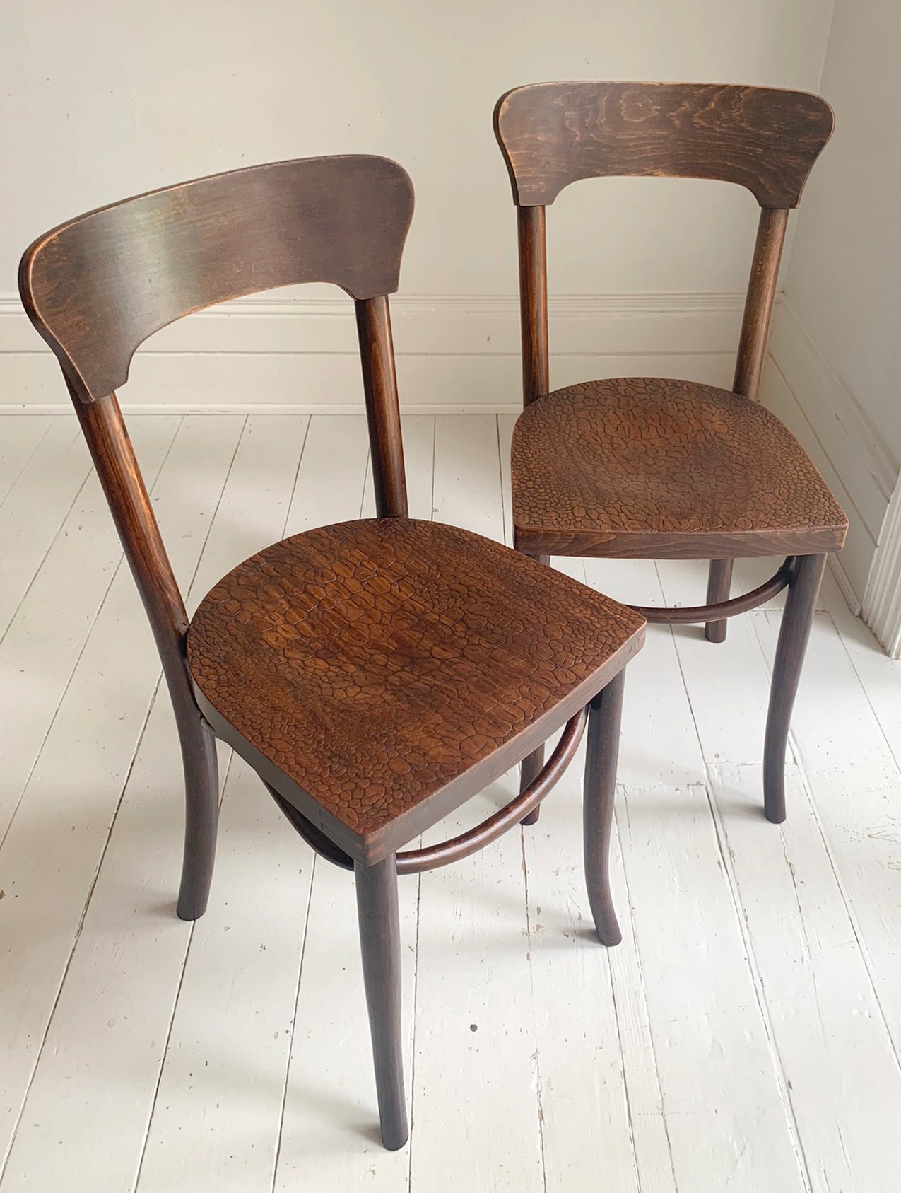 A Pair of Crocodile Embossed Bentwood Cafe / Dining Chairs, a rare find