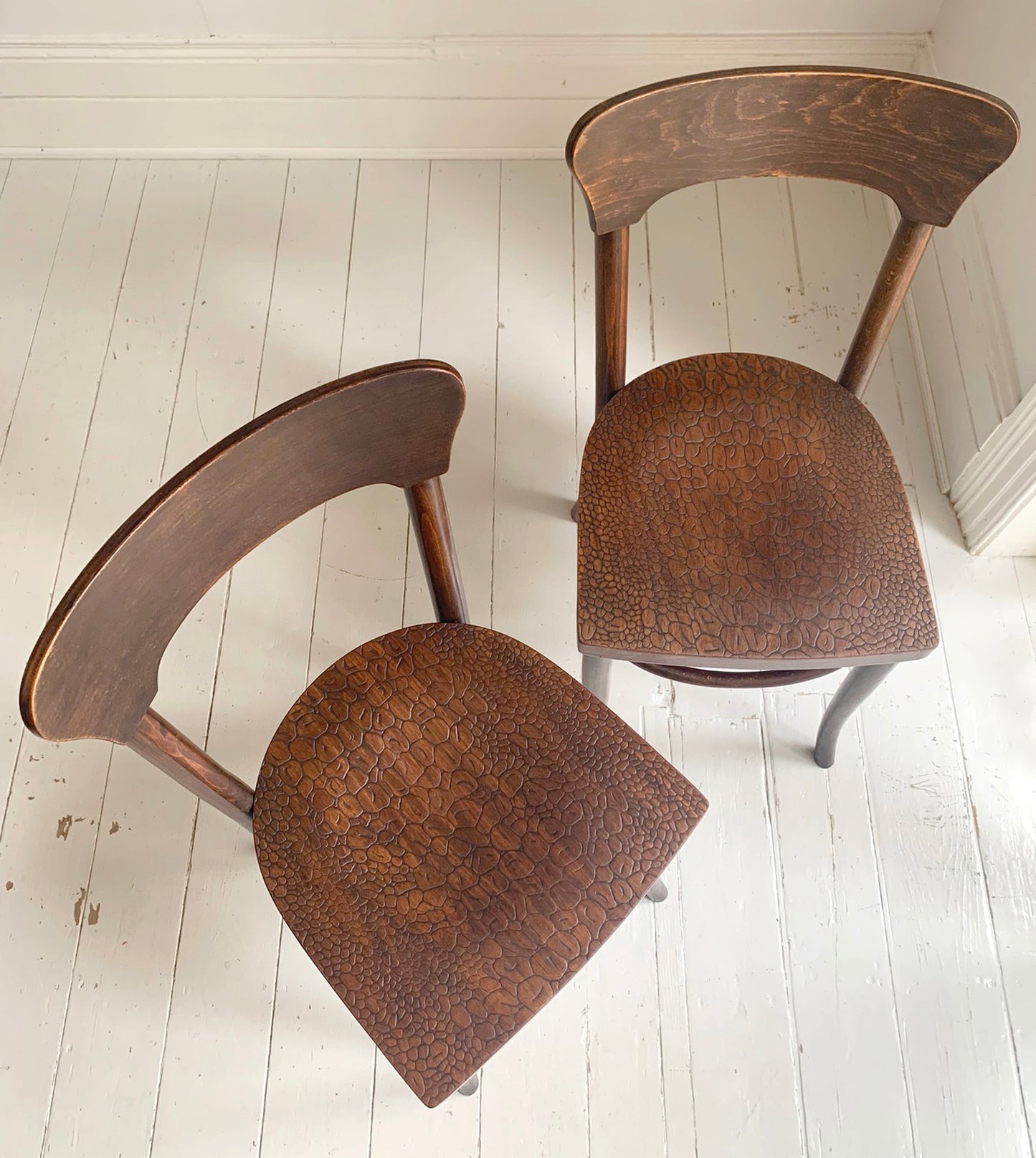 A Pair of Crocodile Embossed Bentwood Cafe / Dining Chairs, a rare find