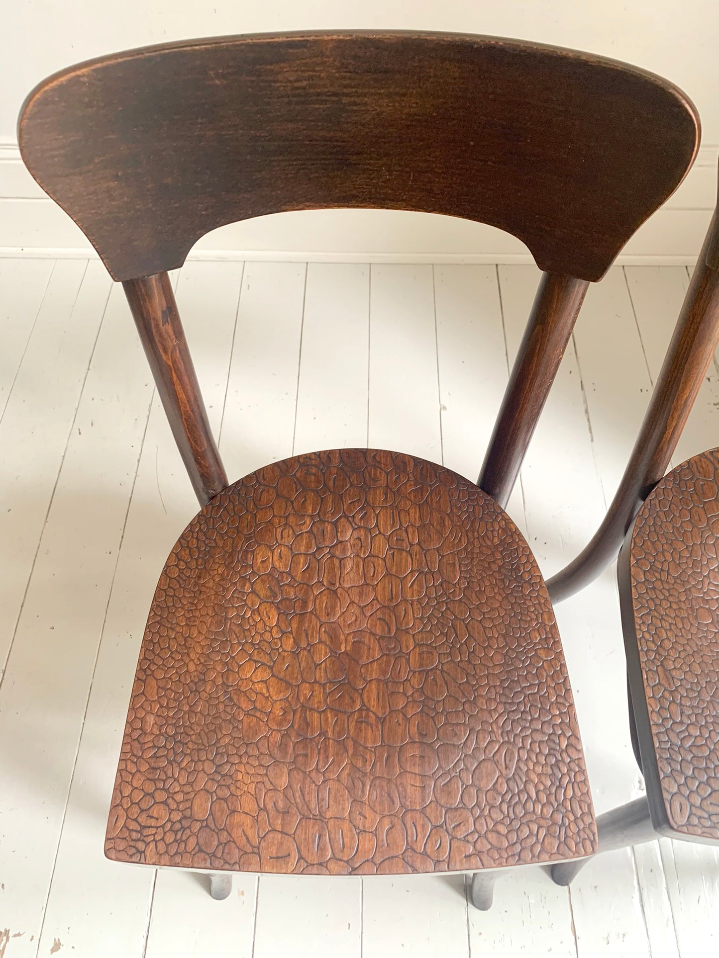 A Pair of Crocodile Embossed Bentwood Cafe / Dining Chairs, a rare find