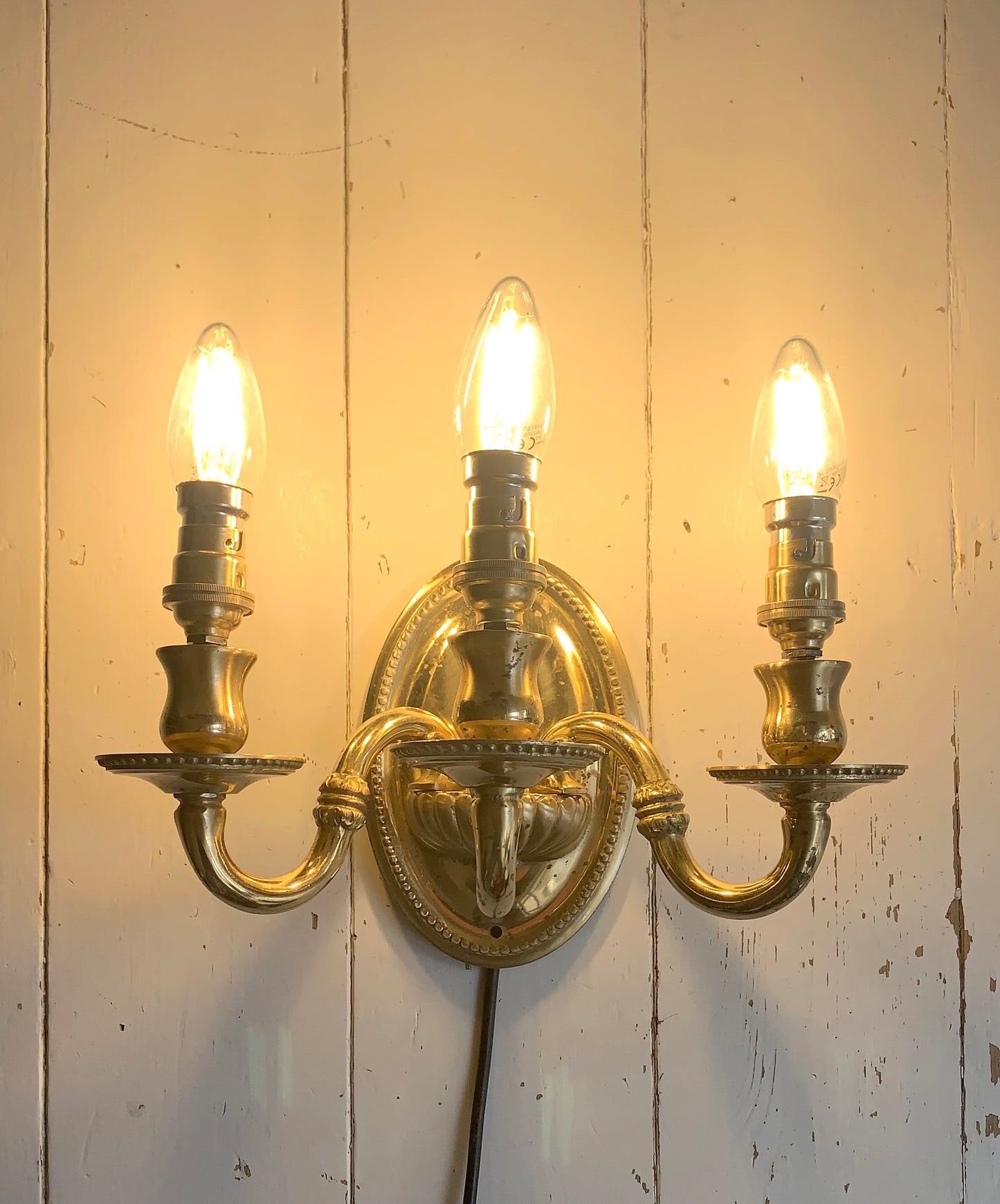 Pair Of Vintage Mod Dep Lamp Art Three Arm Brass Plated Wall Sconces