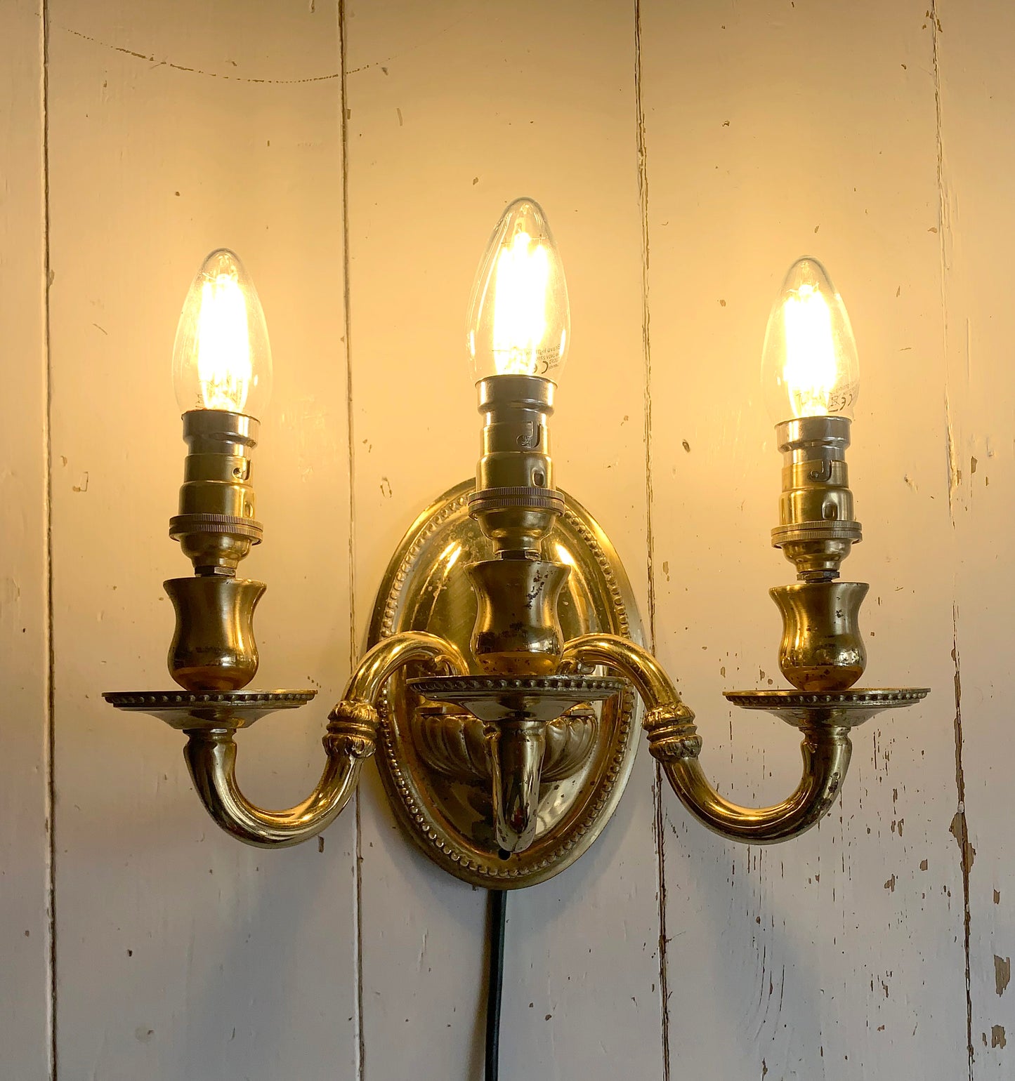 Pair Of Vintage Mod Dep Lamp Art Three Arm Brass Plated Wall Sconces