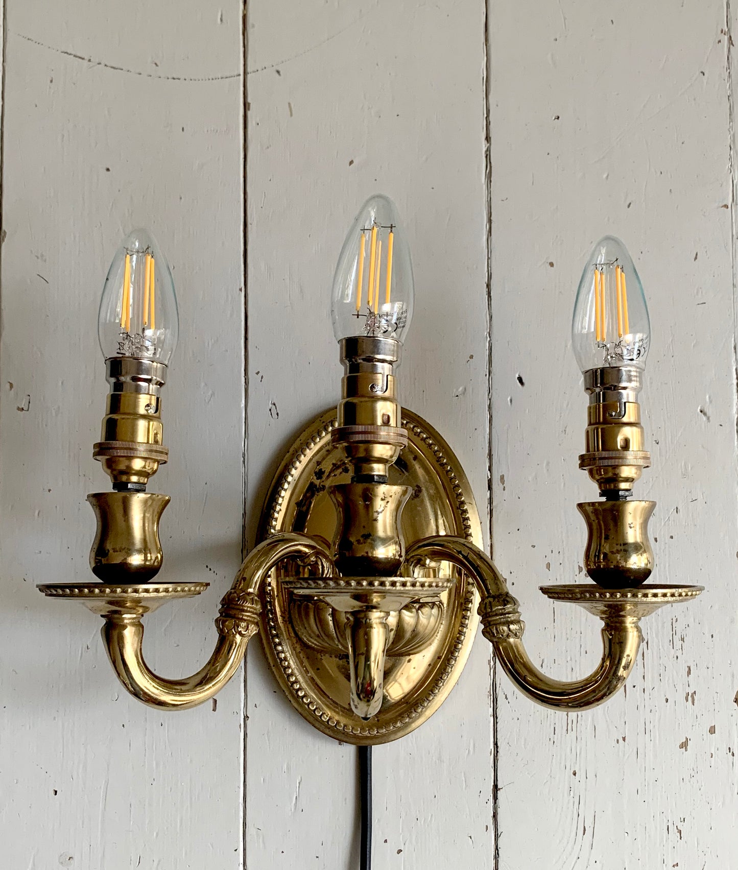 Pair Of Vintage Mod Dep Lamp Art Three Arm Brass Plated Wall Sconces