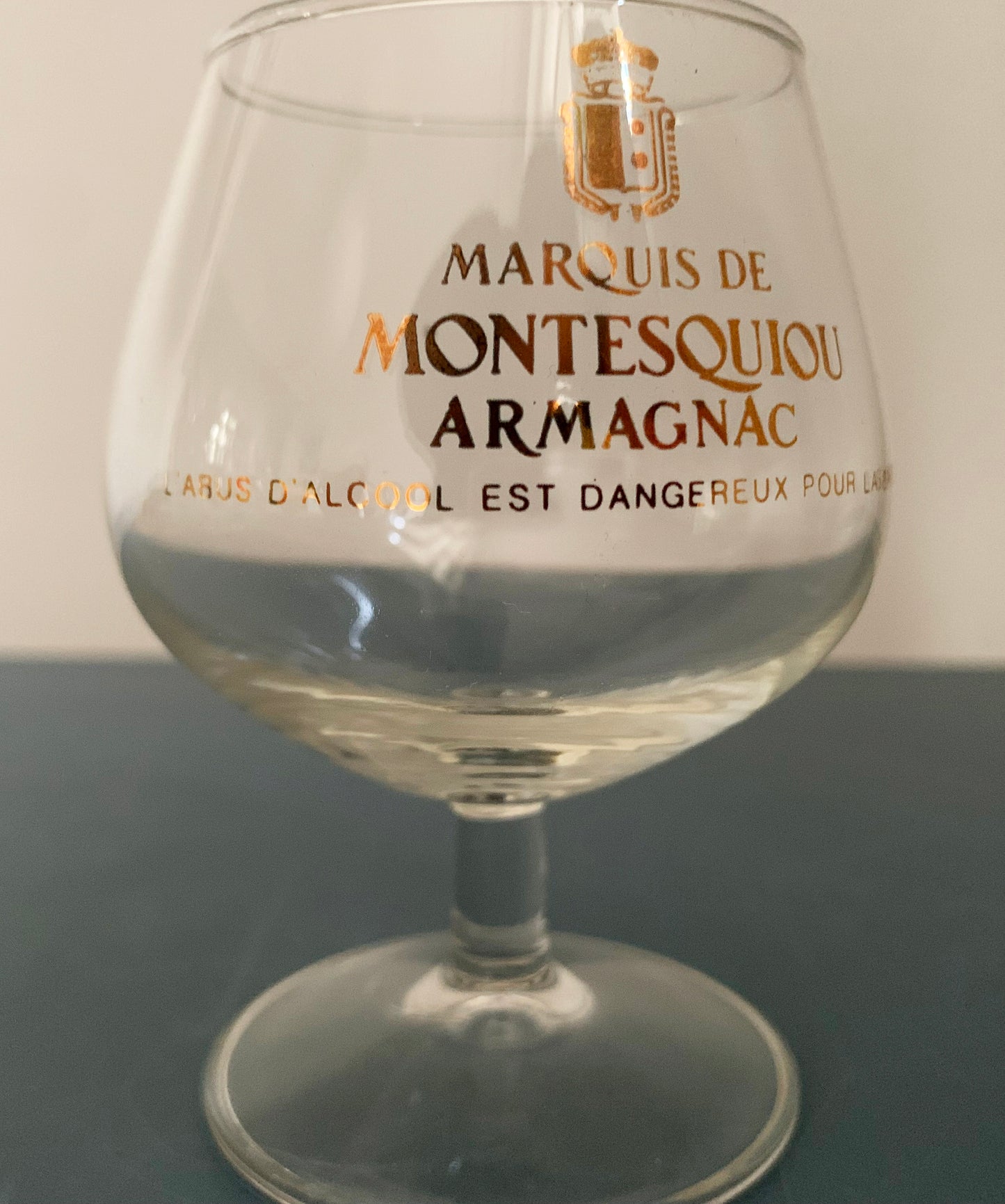 2 x Marque De Montesquiou Armagnac Brandy Small Stemmed Glasses