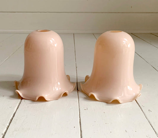 Pair of Vintage Pale Dusky Pink Opaque Glass Ceiling /Pendant / Lamp Lightshades