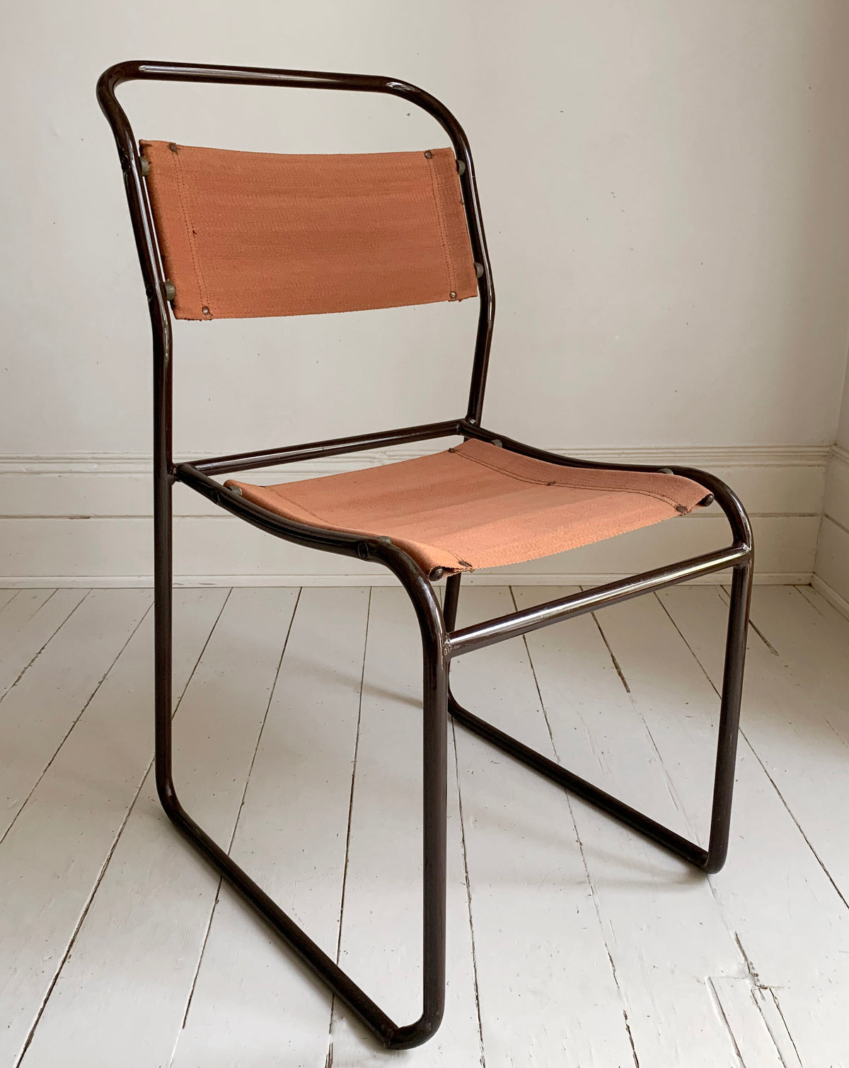 2 x 'Cox' Vintage Stacking Chairs - Canvas Seats, Black Tubular Metal Frame 2of2