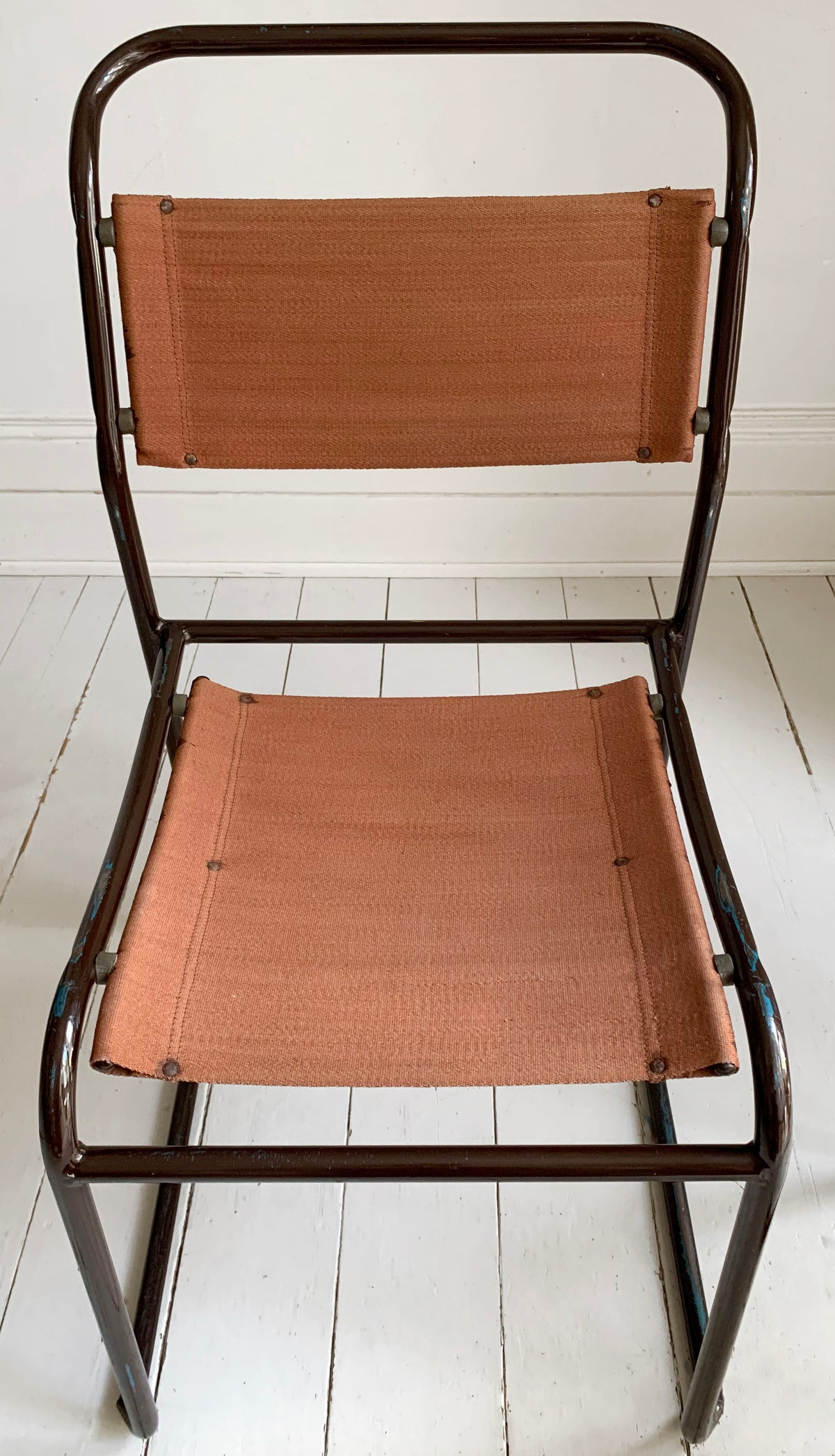 2 x 'Cox' Vintage Stacking Chairs - Canvas Seats, Black Tubular Metal Frame 2of2