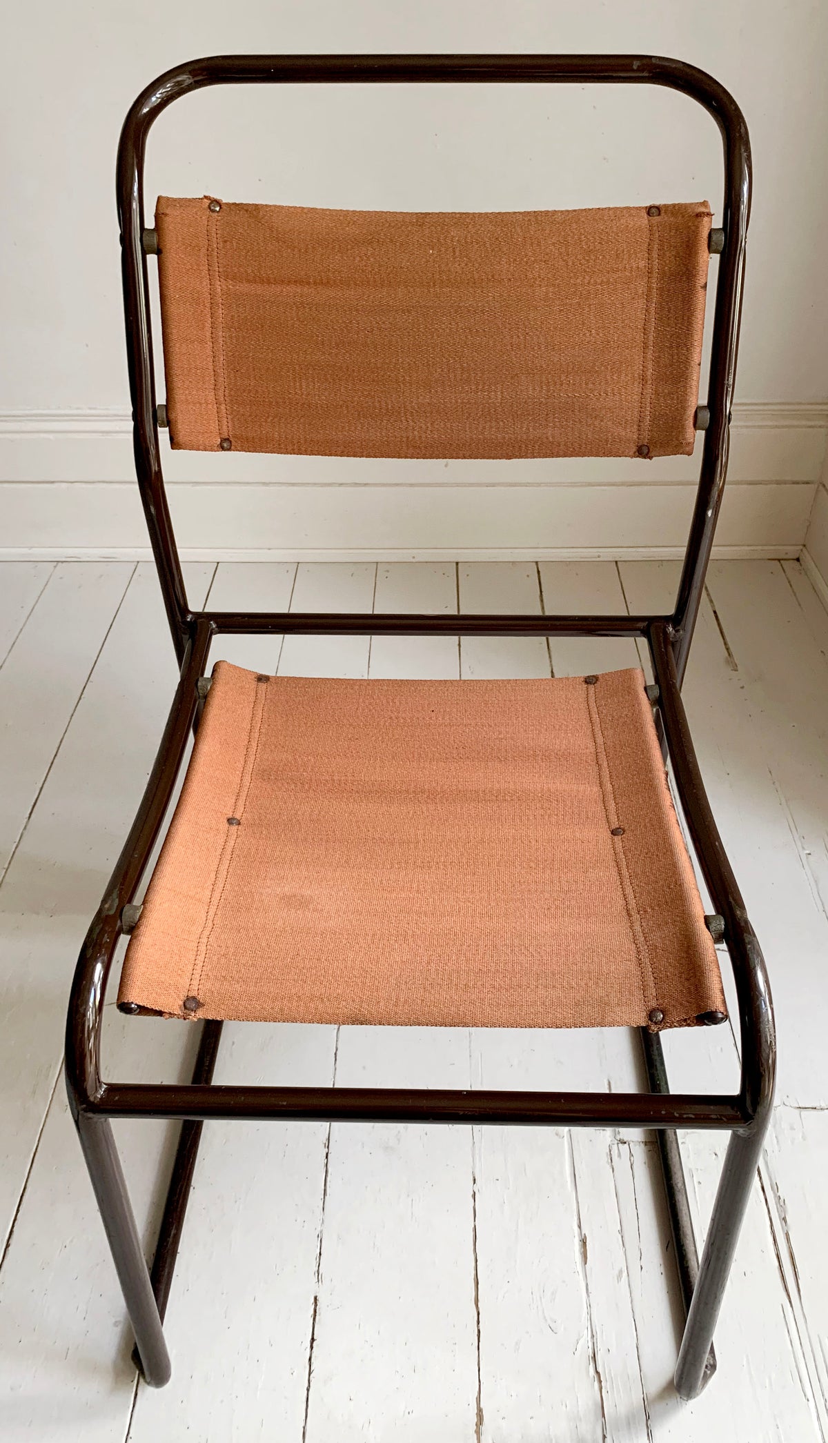 2 x 'Cox' Vintage Stacking Chairs - Canvas Seats, Black Tubular Metal Frame 2of2