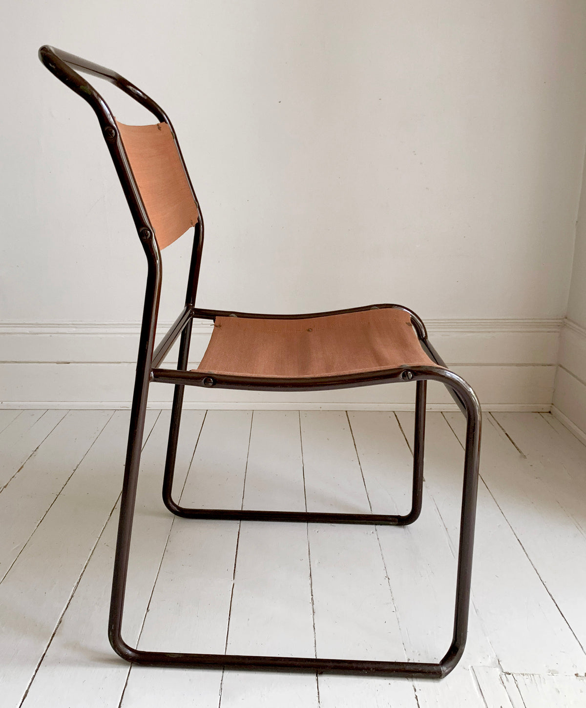 2 x 'Cox' Vintage Stacking Chairs - Canvas Seats, Black Tubular Metal Frame 2of2