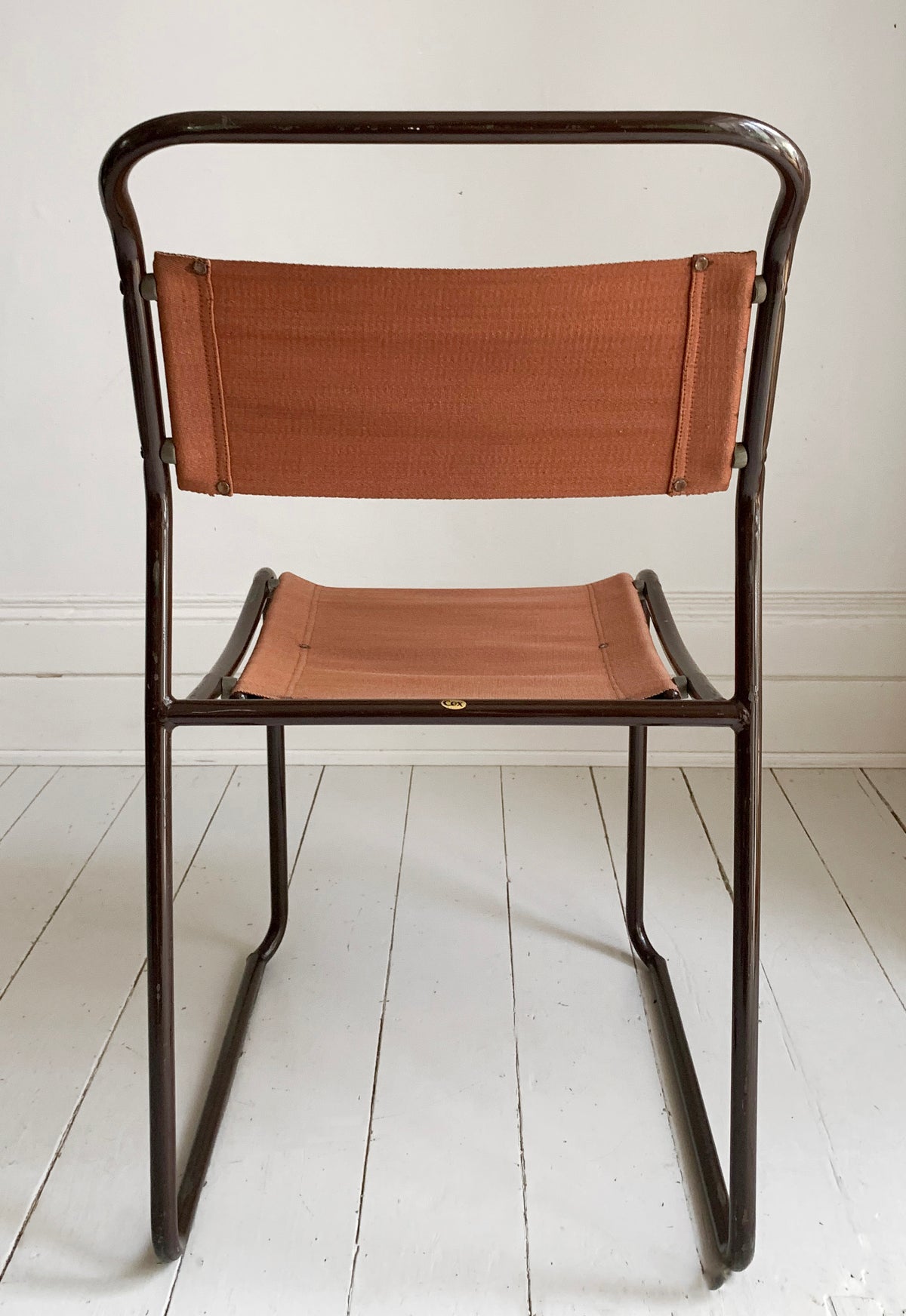 2 x 'Cox' Vintage Stacking Chairs - Canvas Seats, Black Tubular Metal Frame 2of2
