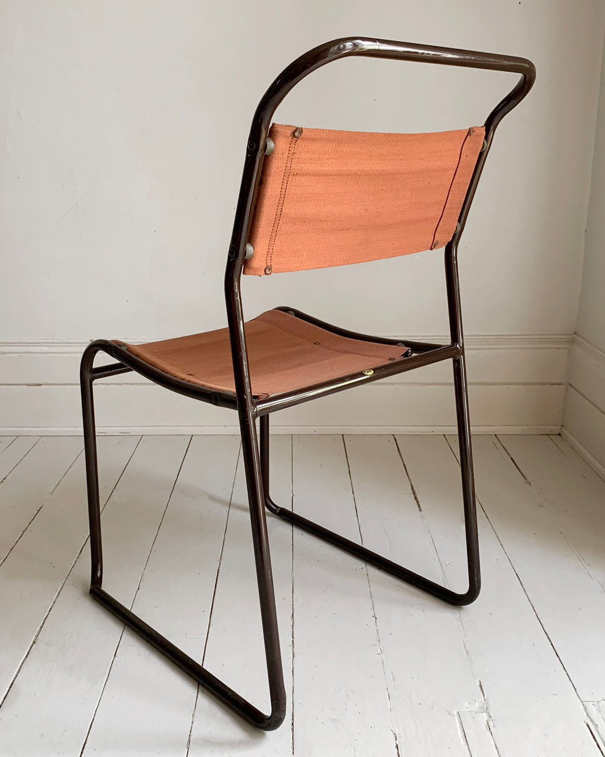 2 x 'Cox' Vintage Stacking Chairs - Canvas Seats, Black Tubular Metal Frame 2of2