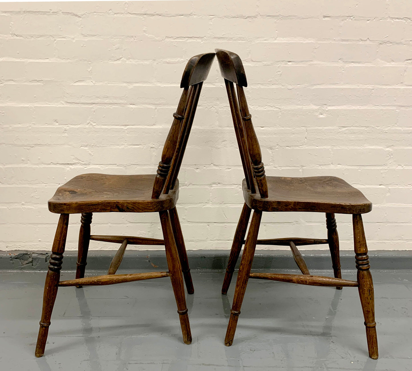 Pair of Vintage Walnut (?) Windsor Stick Back Dining Chairs