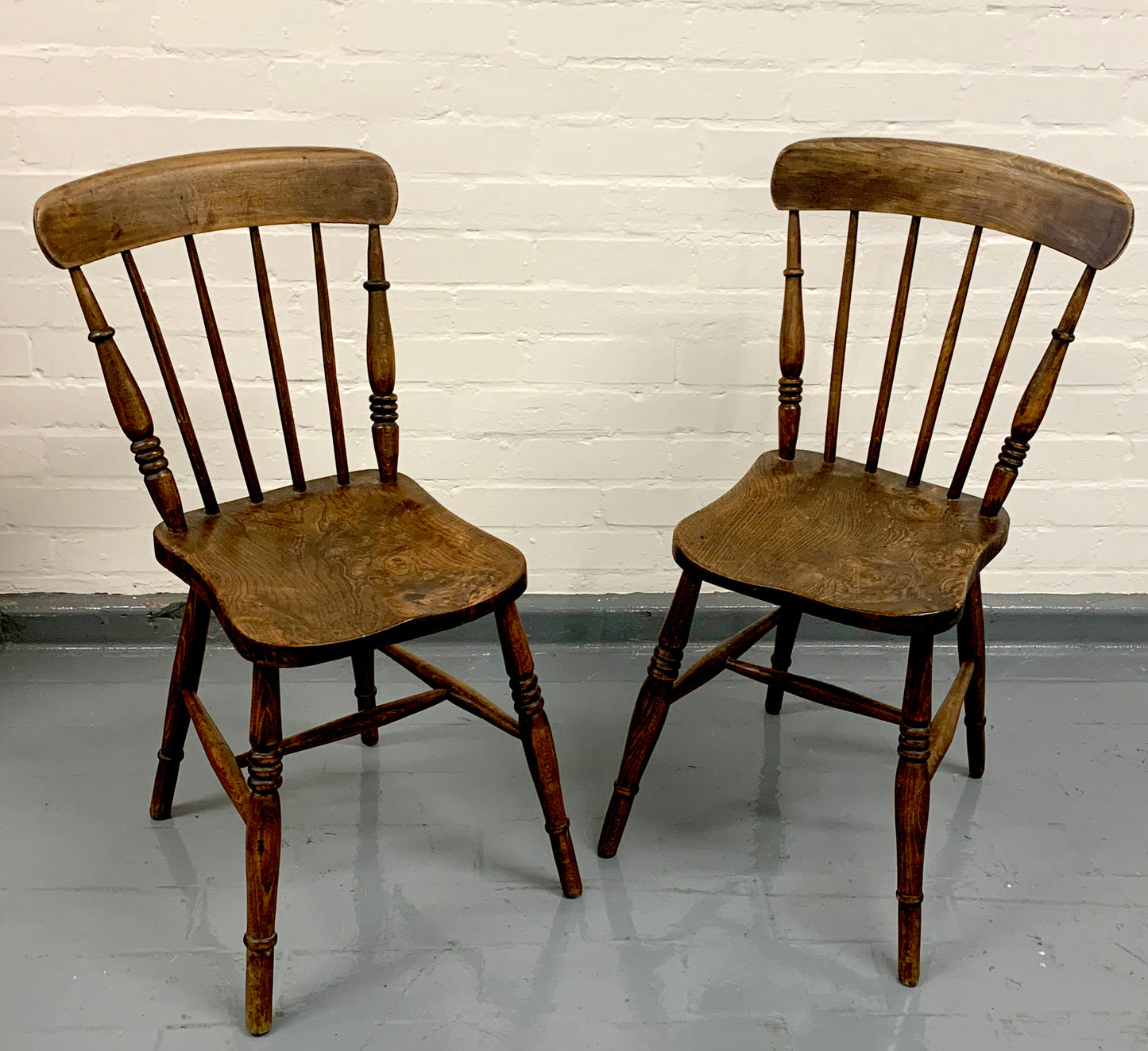 Pair of Vintage Walnut (?) Windsor Stick Back Dining Chairs