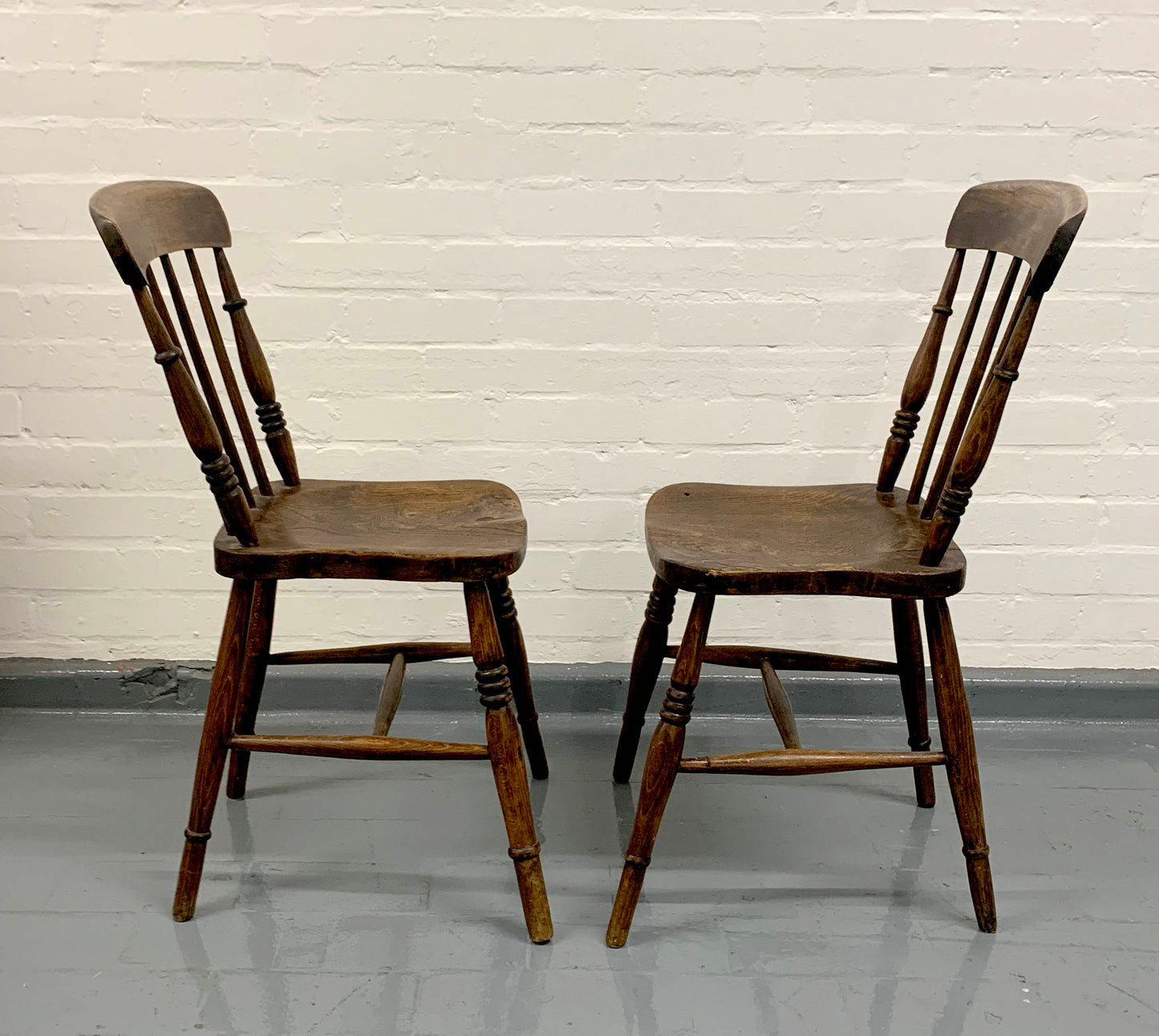 Pair of Vintage Walnut (?) Windsor Stick Back Dining Chairs