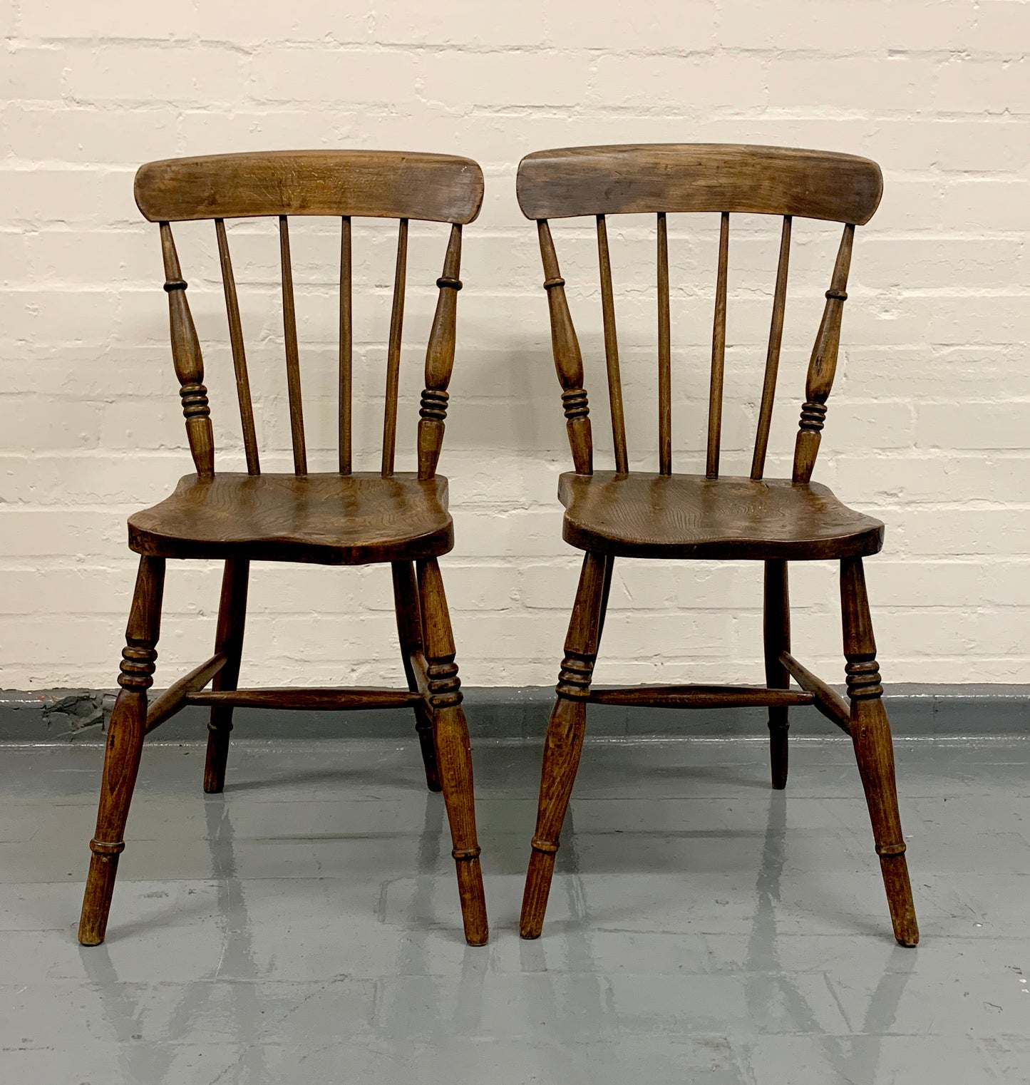 Pair of Vintage Walnut (?) Windsor Stick Back Dining Chairs