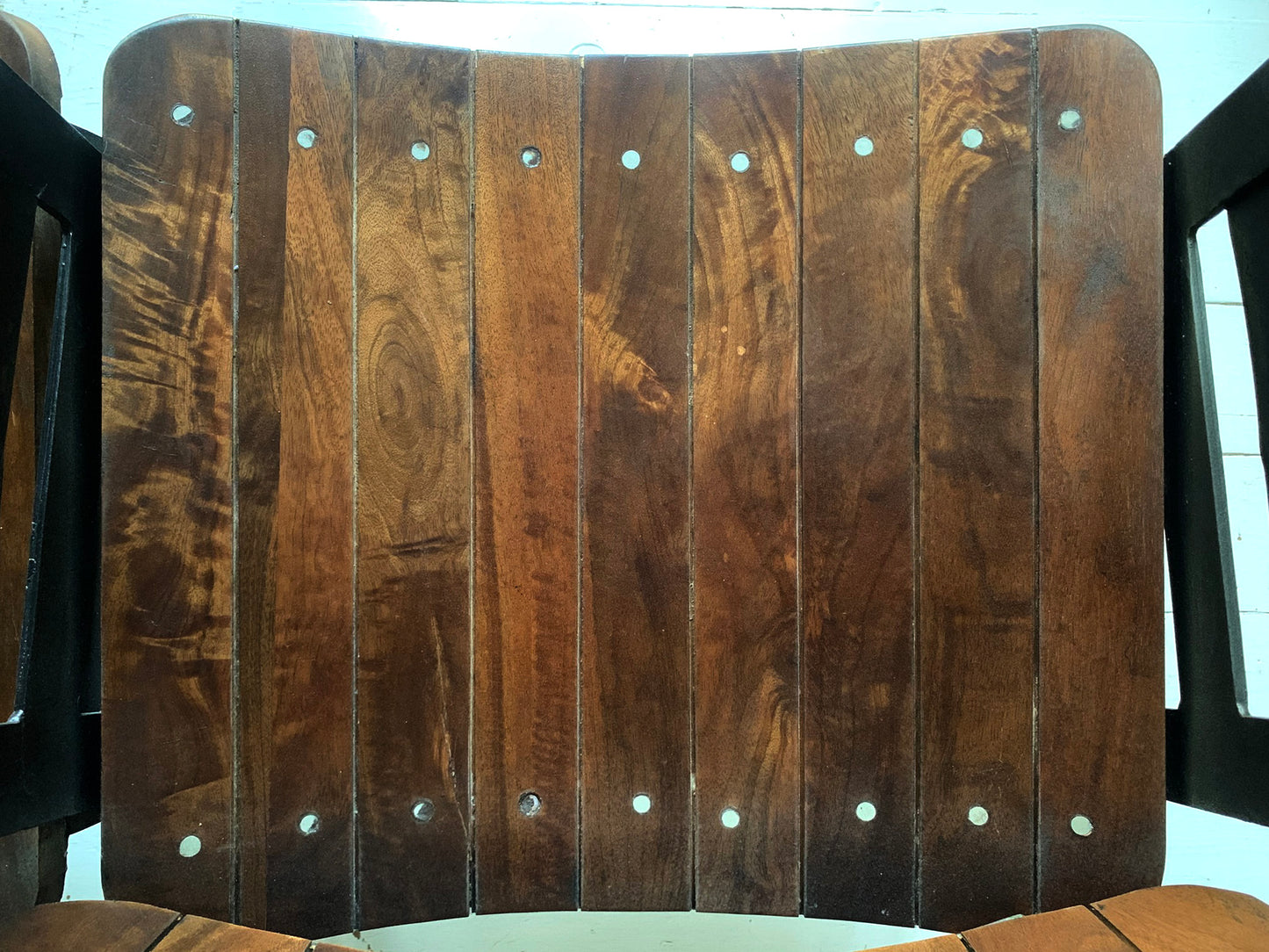 Pair of Wooden Joined & Fixed Theatre / Cinema Seats on Black Metal Frame