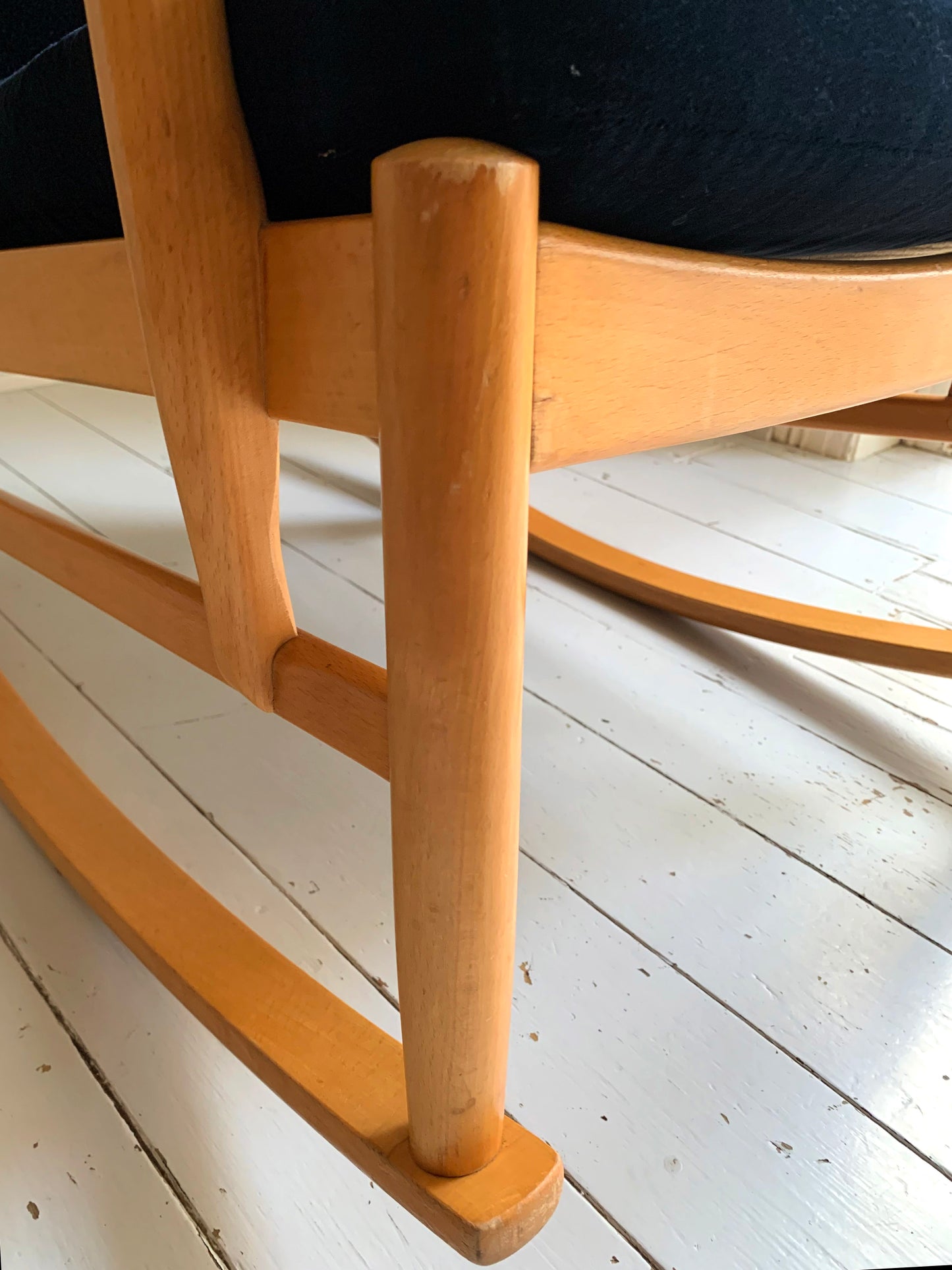 Parker Knoll Florian Rocking Chair w/ Beech Frame, Midnight Blue Velvet Cushions