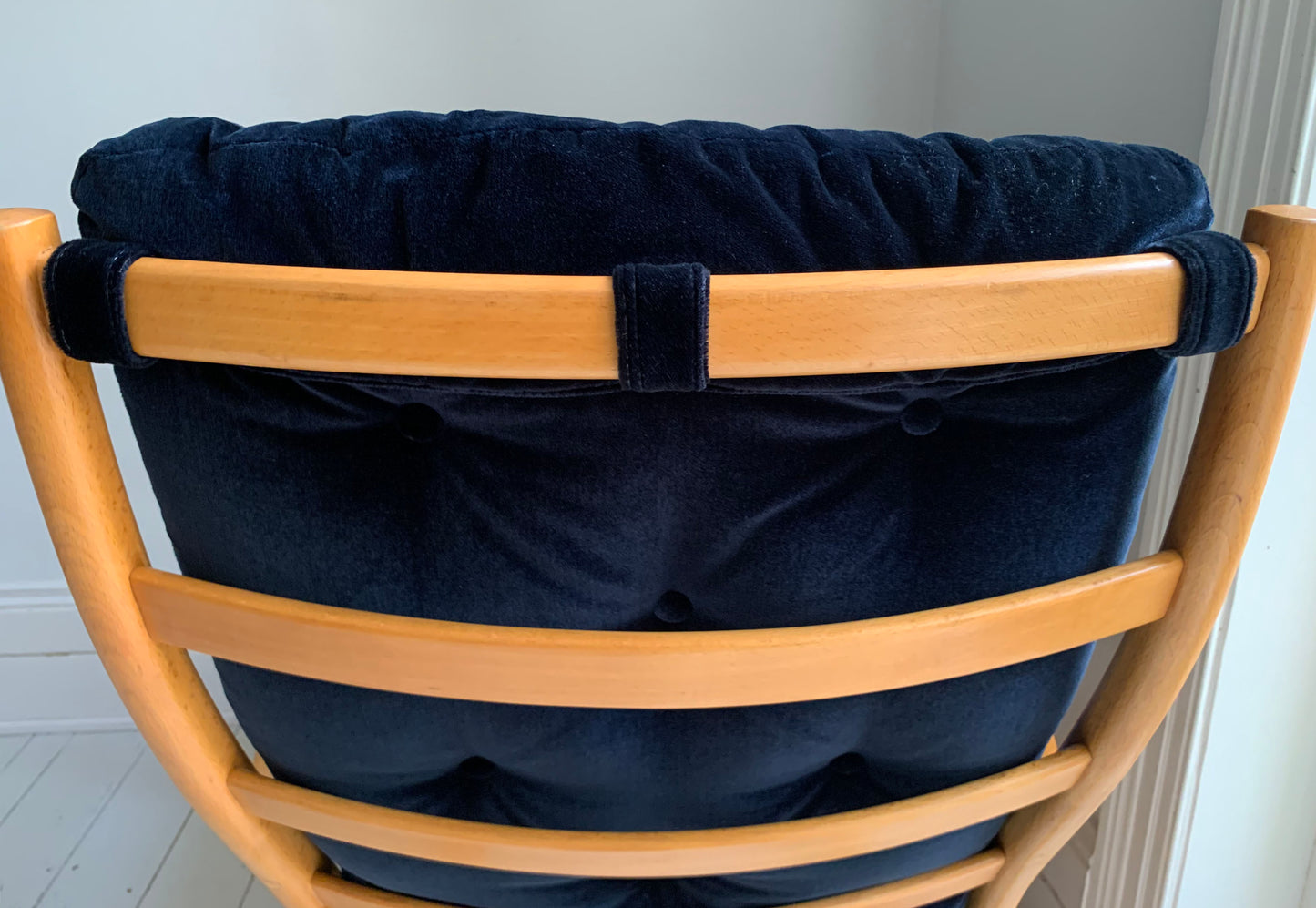 Parker Knoll Florian Rocking Chair w/ Beech Frame, Midnight Blue Velvet Cushions