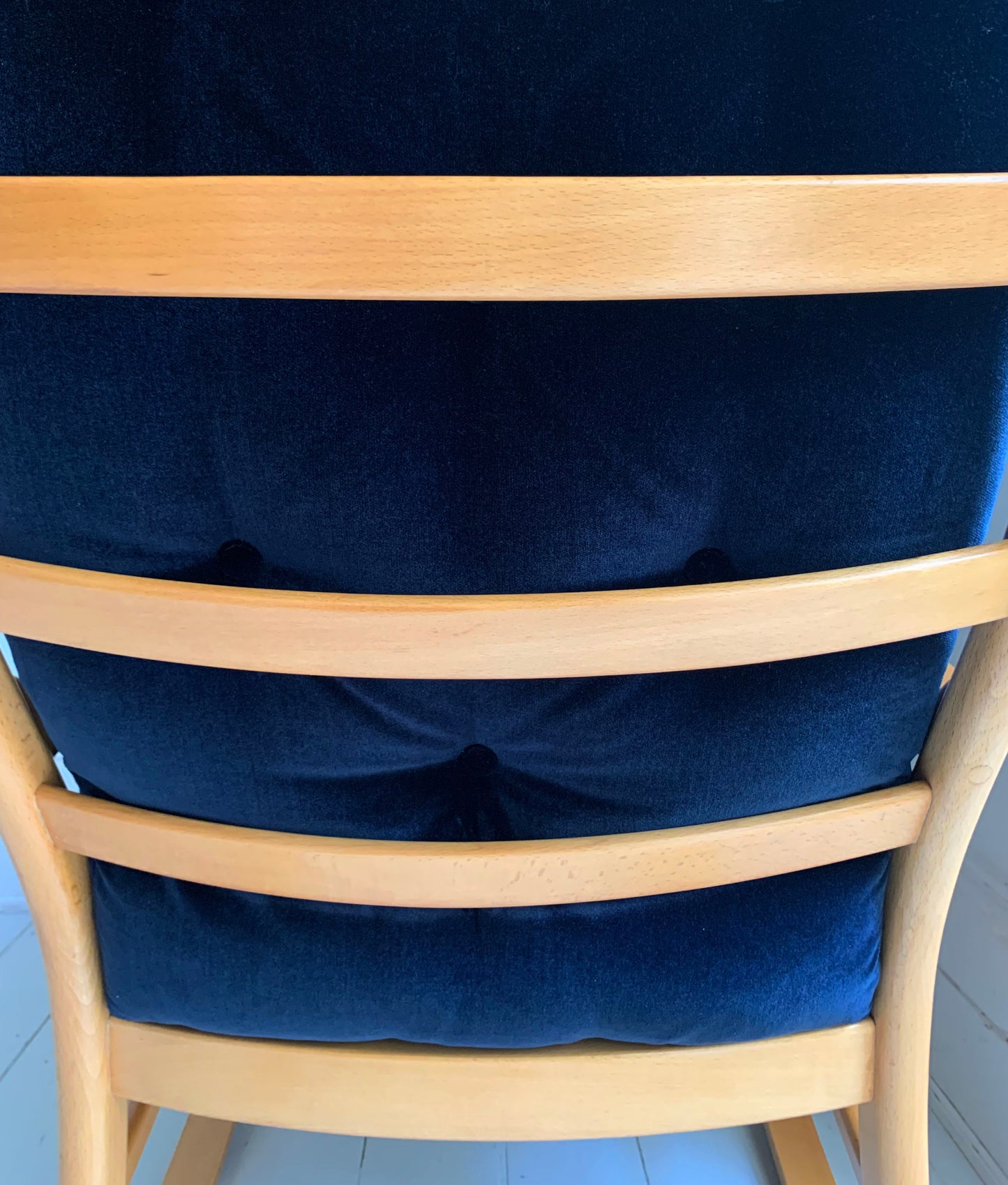 Parker Knoll Florian Rocking Chair w/ Beech Frame, Midnight Blue Velvet Cushions