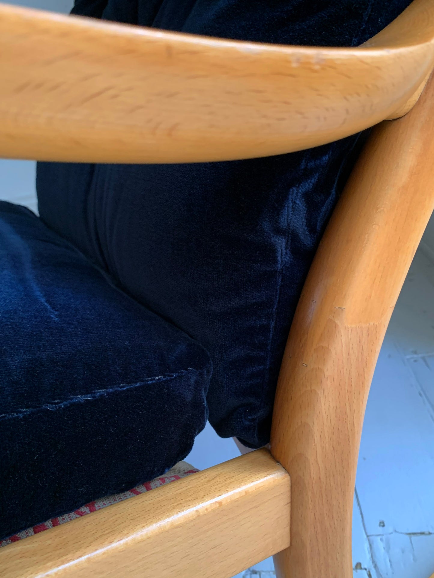 Parker Knoll Florian Rocking Chair w/ Beech Frame, Midnight Blue Velvet Cushions