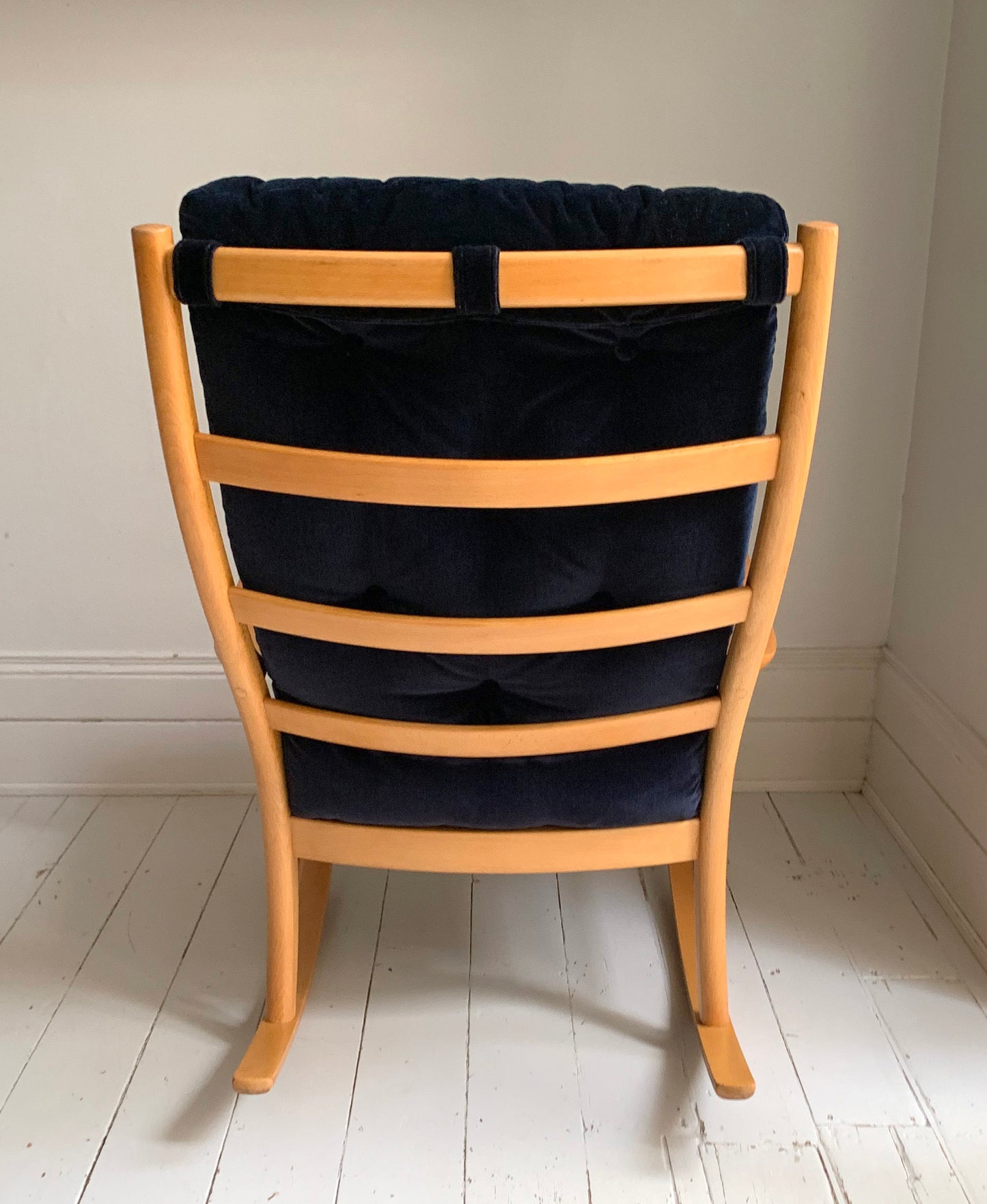 Parker Knoll Florian Rocking Chair w/ Beech Frame, Midnight Blue Velvet Cushions