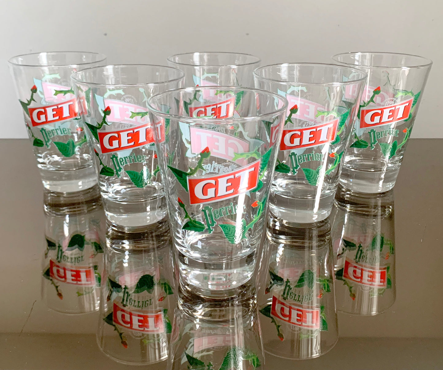 6 x Vintage French 'Get Perrier' Tumbler / Glasses Set, Boxed Set