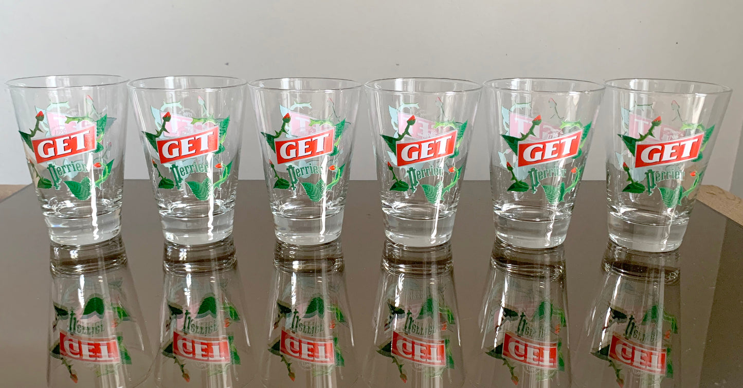 6 x Vintage French 'Get Perrier' Tumbler / Glasses Set, Boxed Set