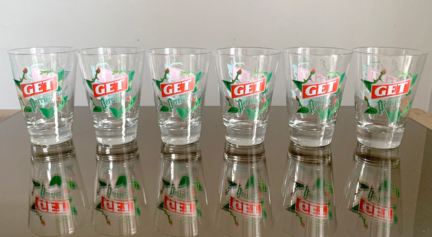 6 x Vintage French 'Get Perrier' Tumbler / Glasses Set, Boxed Set