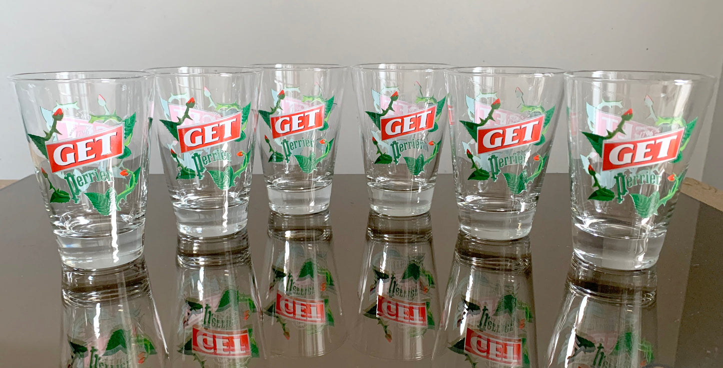 6 x Vintage French 'Get Perrier' Tumbler / Glasses Set, Boxed Set