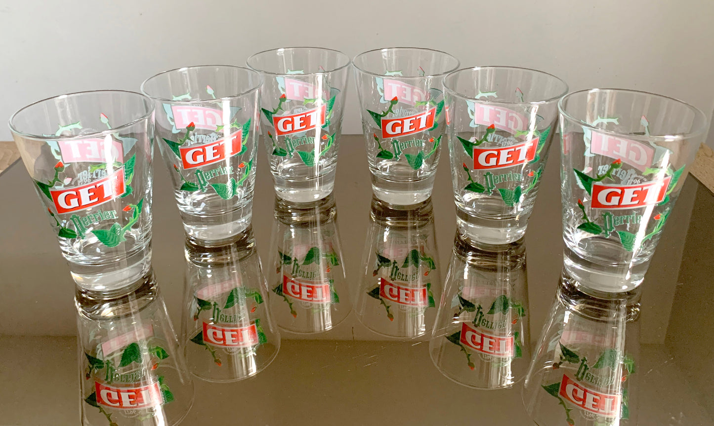 6 x Vintage French 'Get Perrier' Tumbler / Glasses Set, Boxed Set