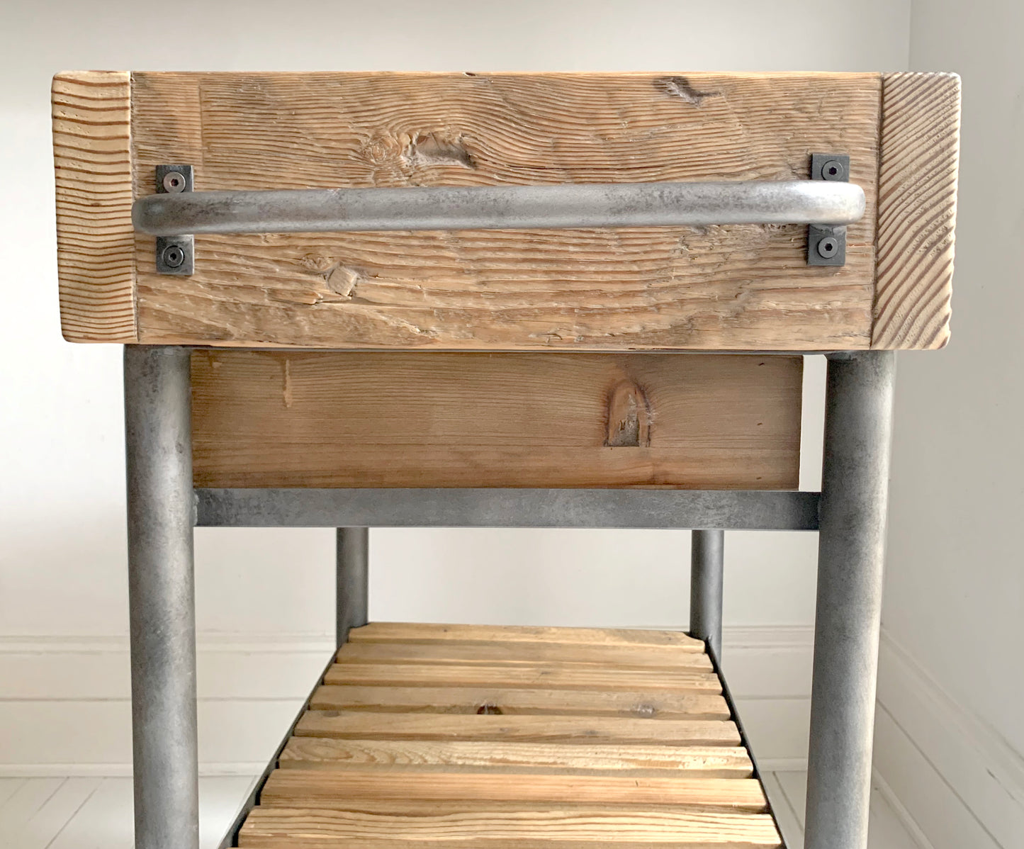 Industrial Reclaimed Wood Rolling Butcher's Block / Kitchen Island Cart