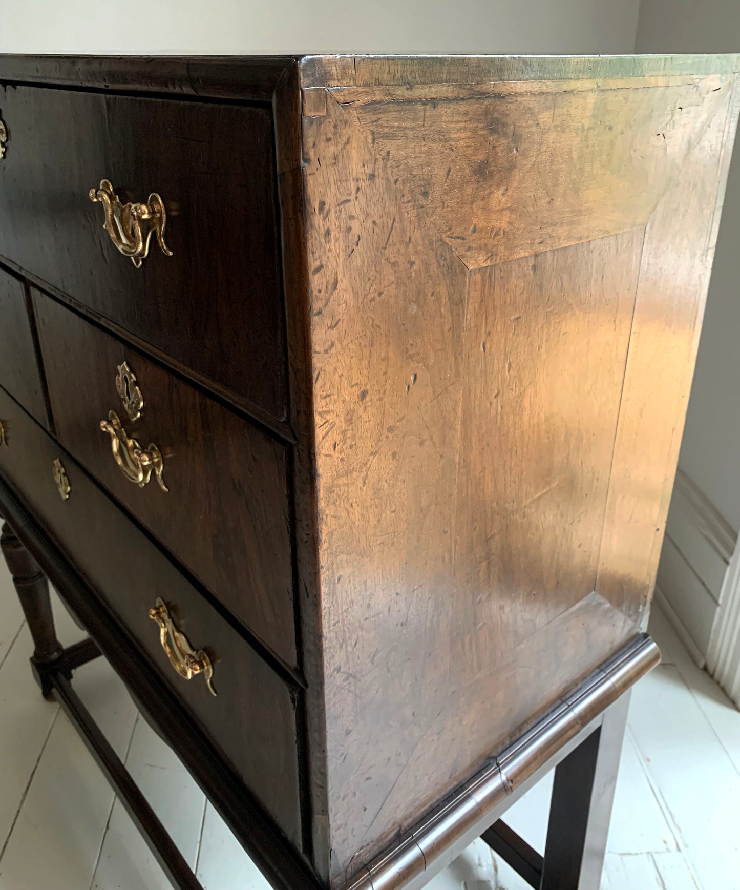 Stunning Antique Oak Four Drawer Chest of Drawers on Jacobean Style Stand