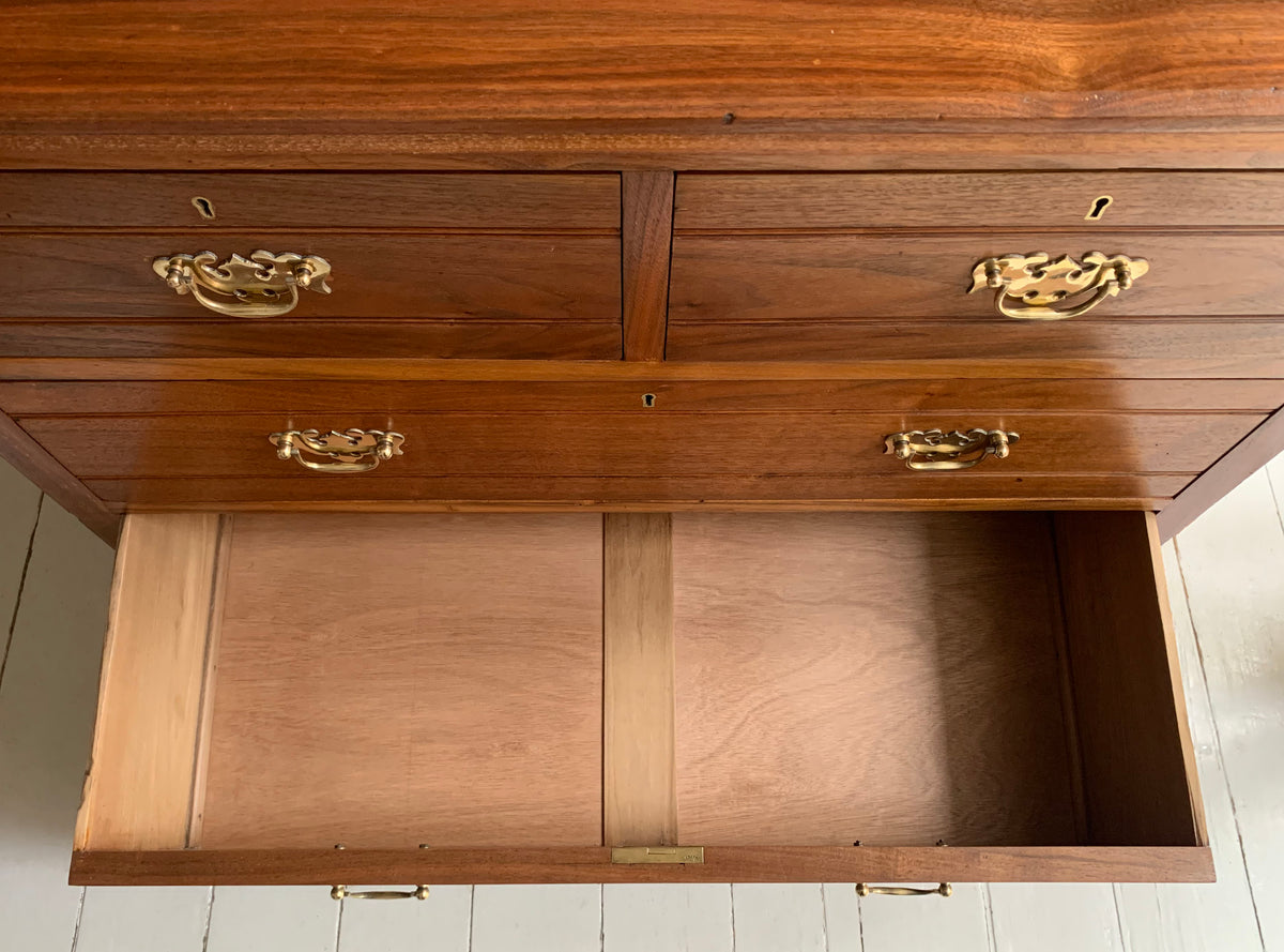 Stunning Antique Walnut Two Over Two Chest of Drawers On Plinth w/ Brass Handles