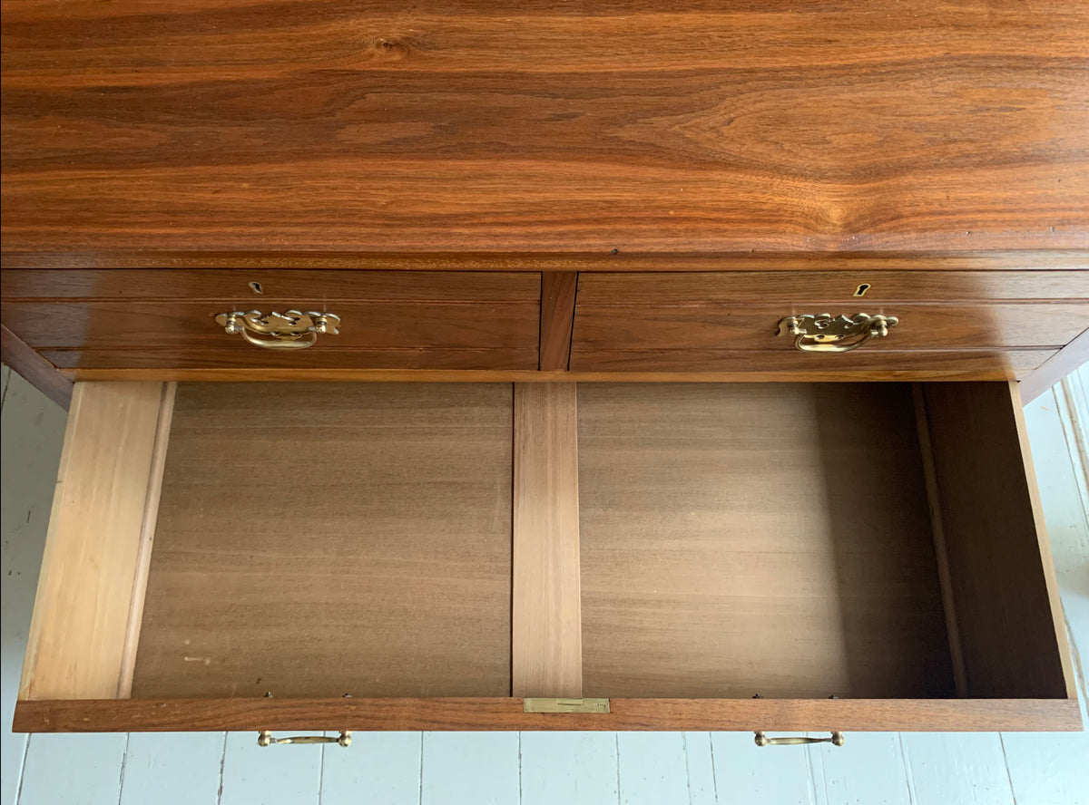 Stunning Antique Walnut Two Over Two Chest of Drawers On Plinth w/ Brass Handles