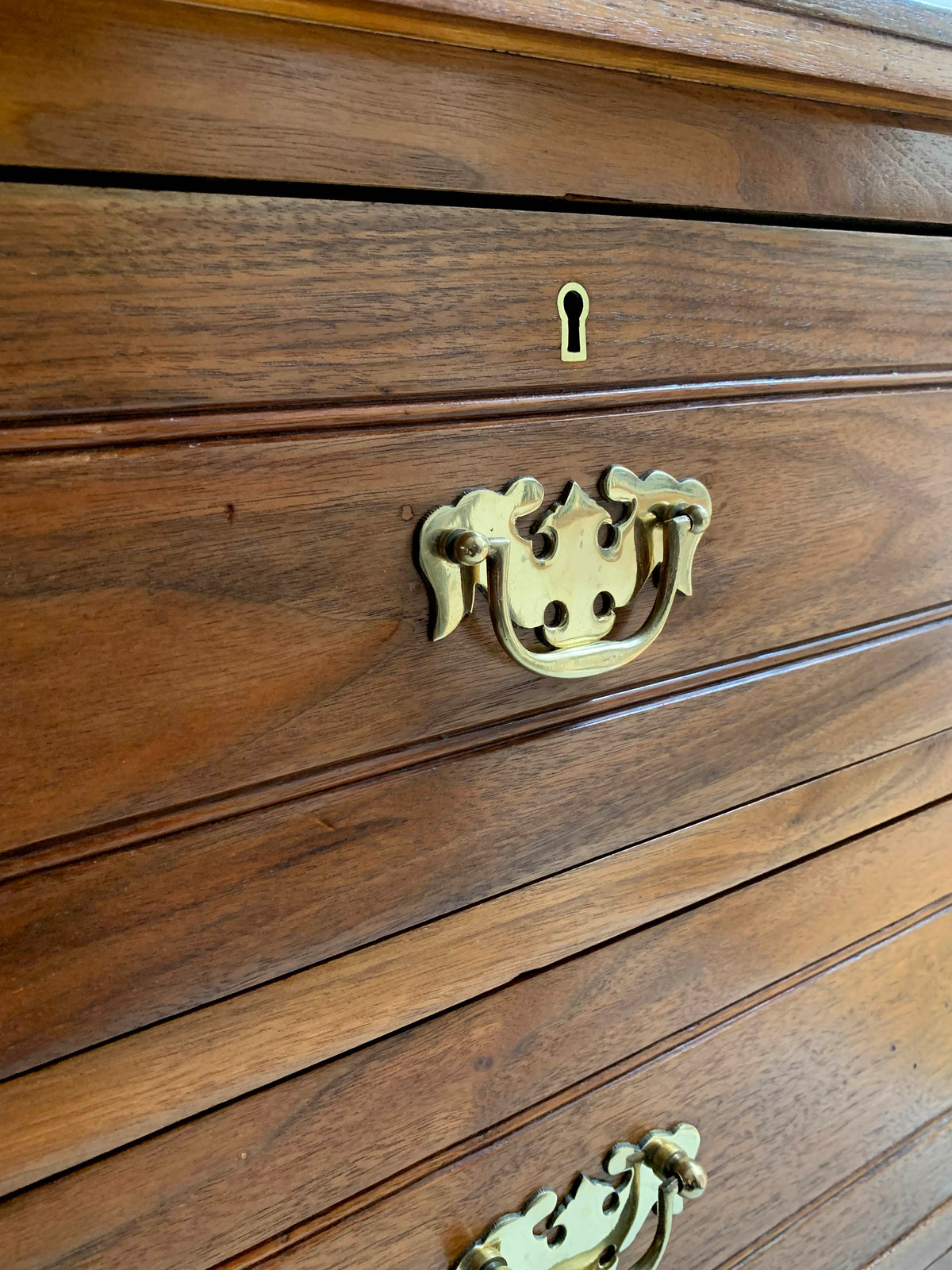 Stunning Antique Walnut Two Over Two Chest of Drawers On Plinth w/ Brass Handles
