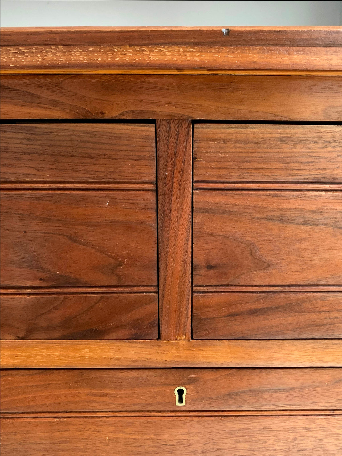Stunning Antique Walnut Two Over Two Chest of Drawers On Plinth w/ Brass Handles
