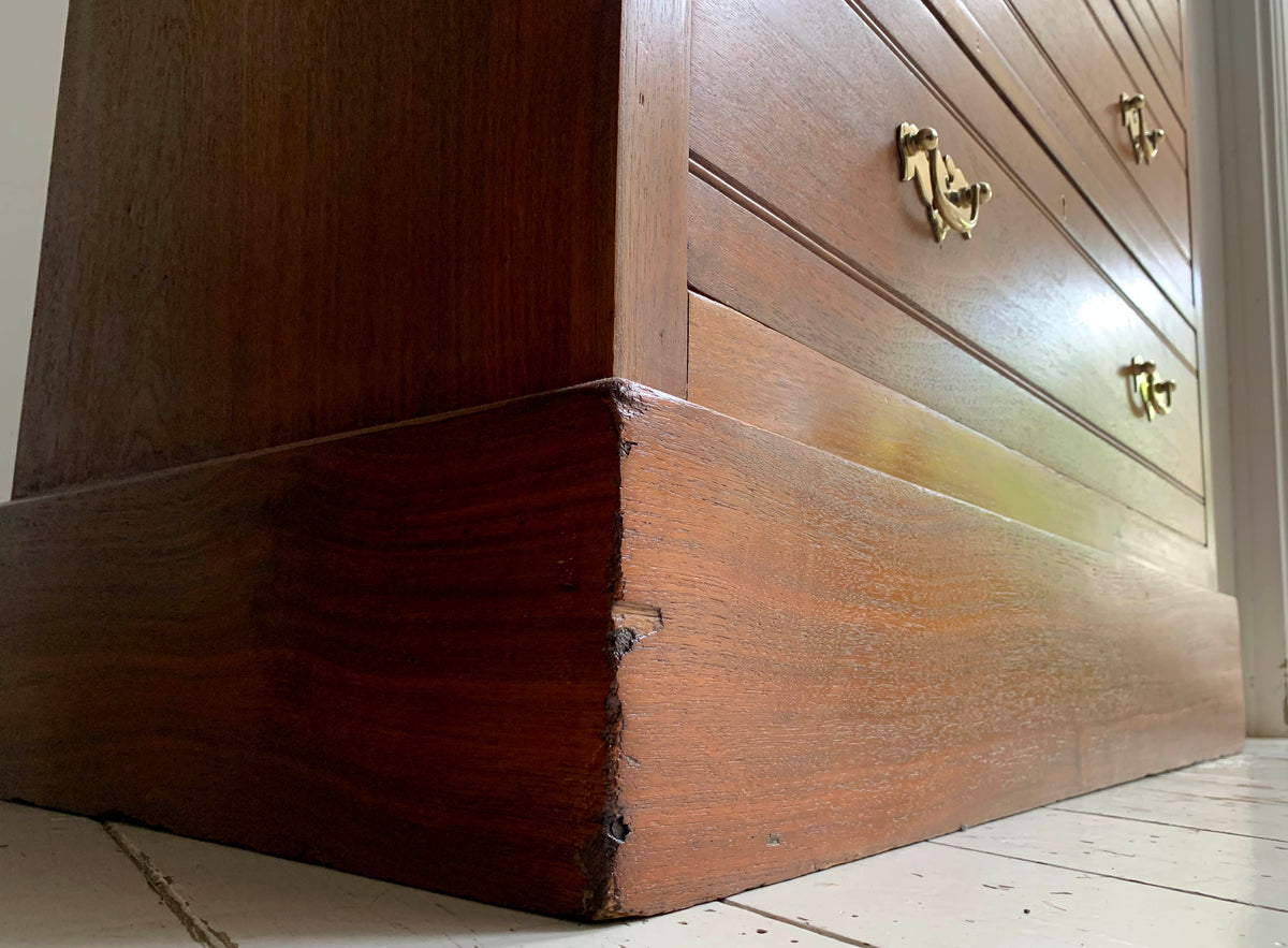 Stunning Antique Walnut Two Over Two Chest of Drawers On Plinth w/ Brass Handles