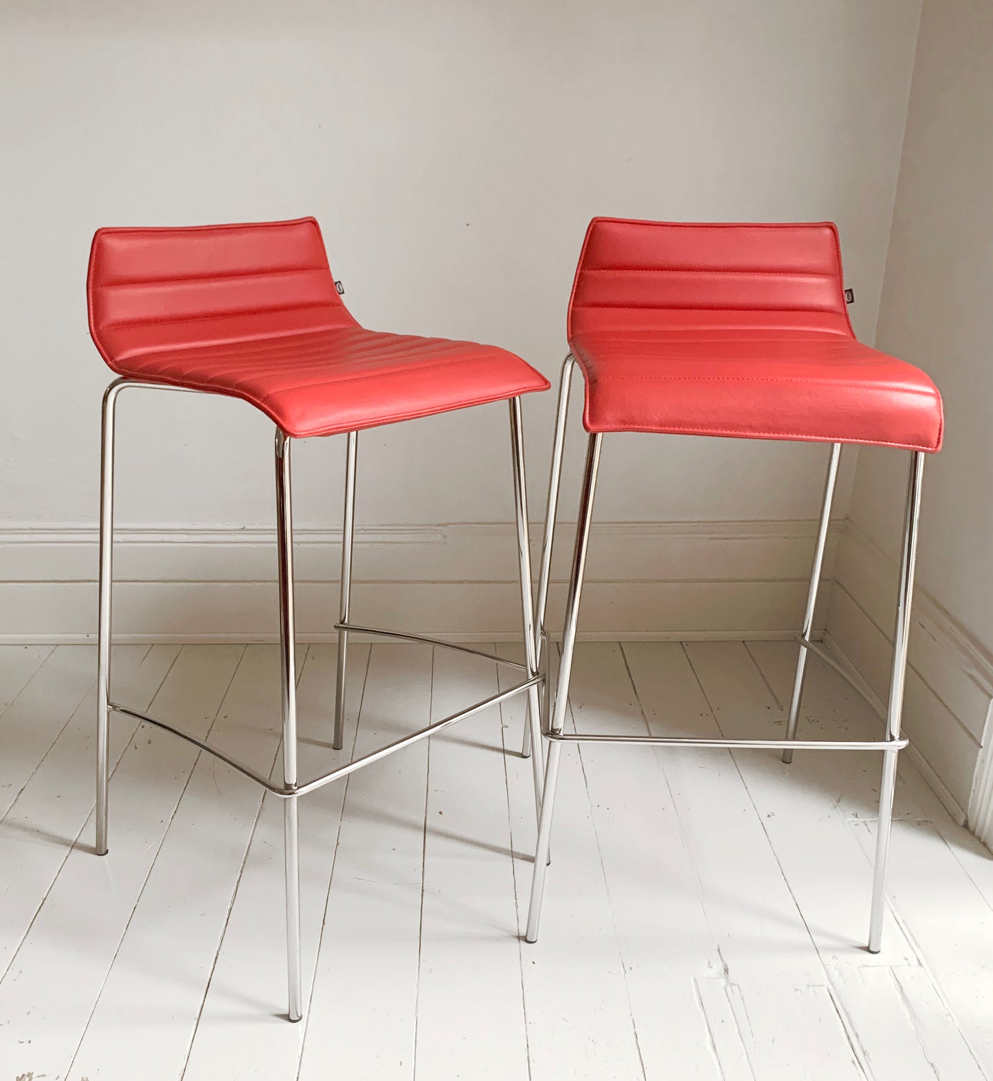 2 x Task Sam Faux Leather Bar / Dining Stools in Bright Red with Chrome Legs #2