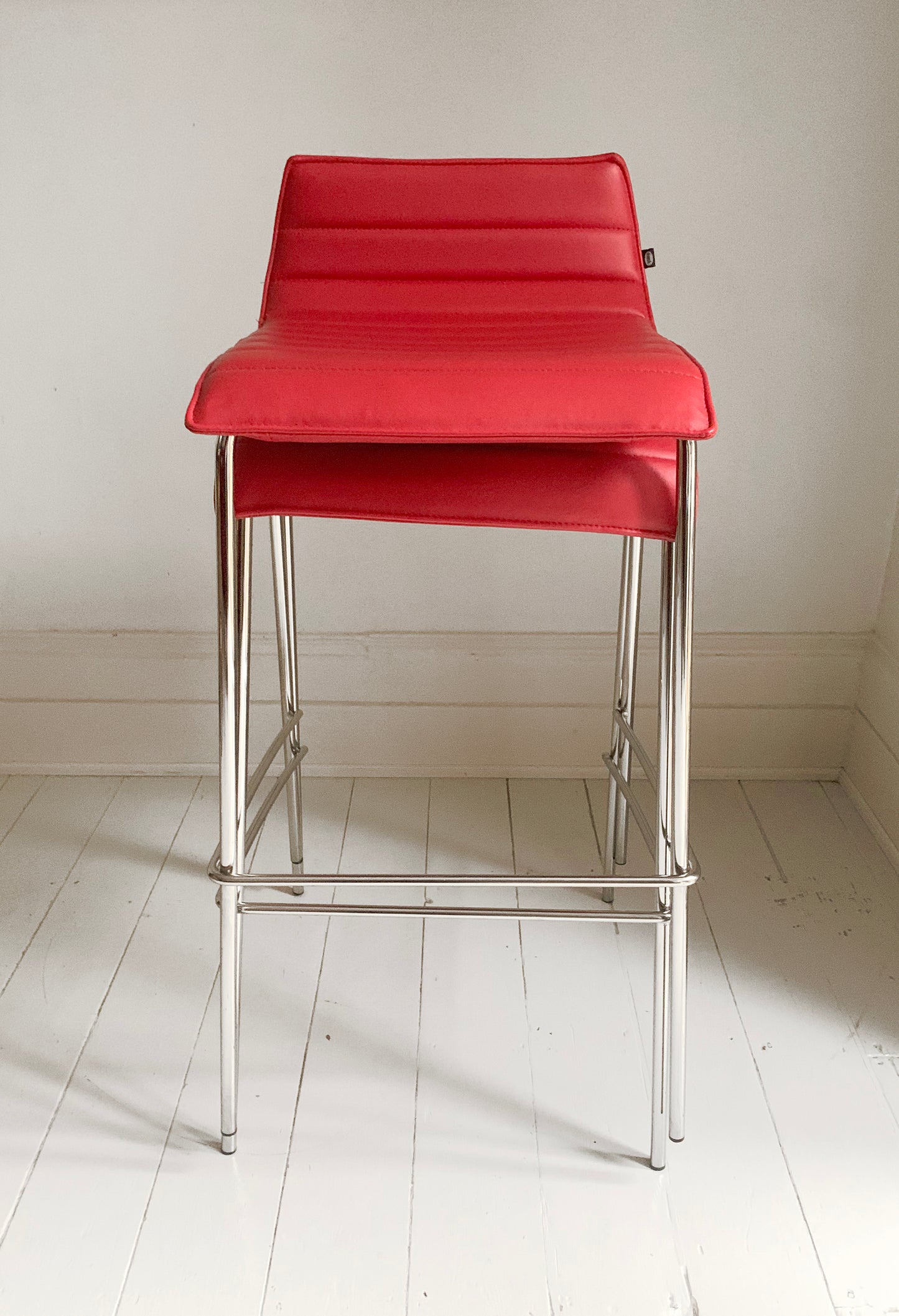 2 x Task Sam Faux Leather Bar / Dining Stools in Bright Red with Chrome Legs #2