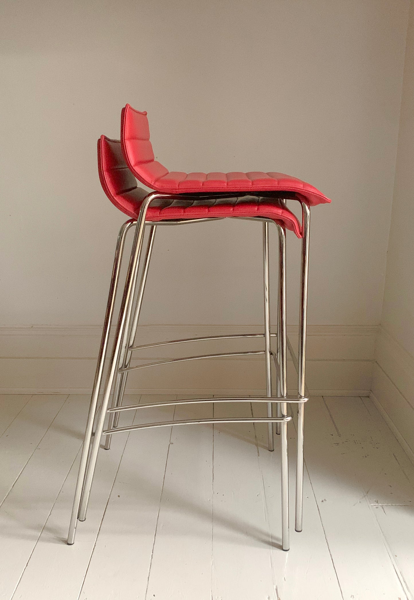 2 x Task Sam Faux Leather Bar / Dining Stools in Bright Red with Chrome Legs #2