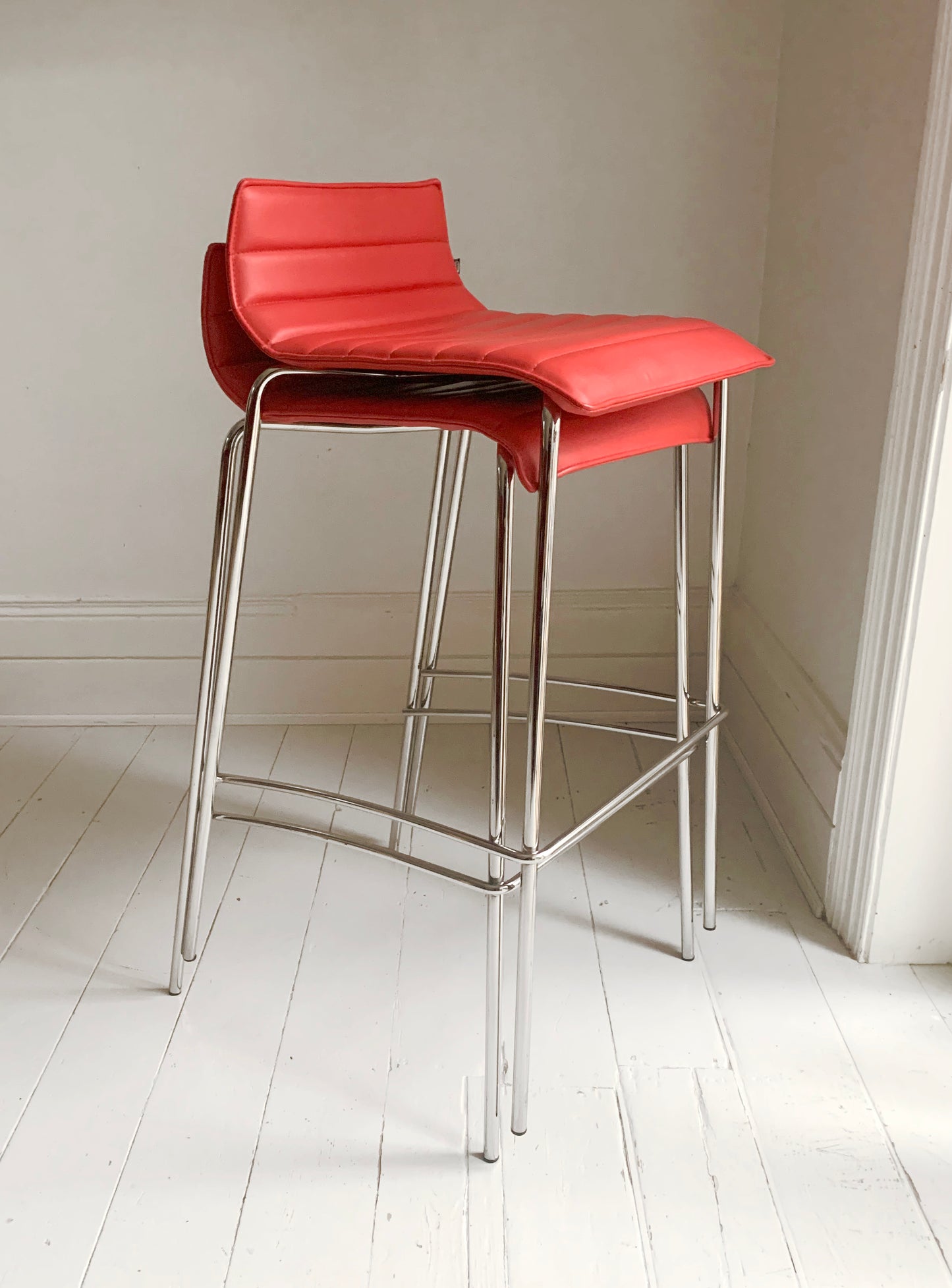 2 x Task Sam Faux Leather Bar / Dining Stools in Bright Red with Chrome Legs #2