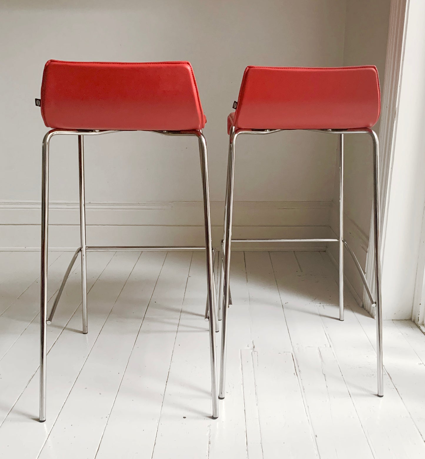 2 x Task Sam Faux Leather Bar / Dining Stools in Bright Red with Chrome Legs #2