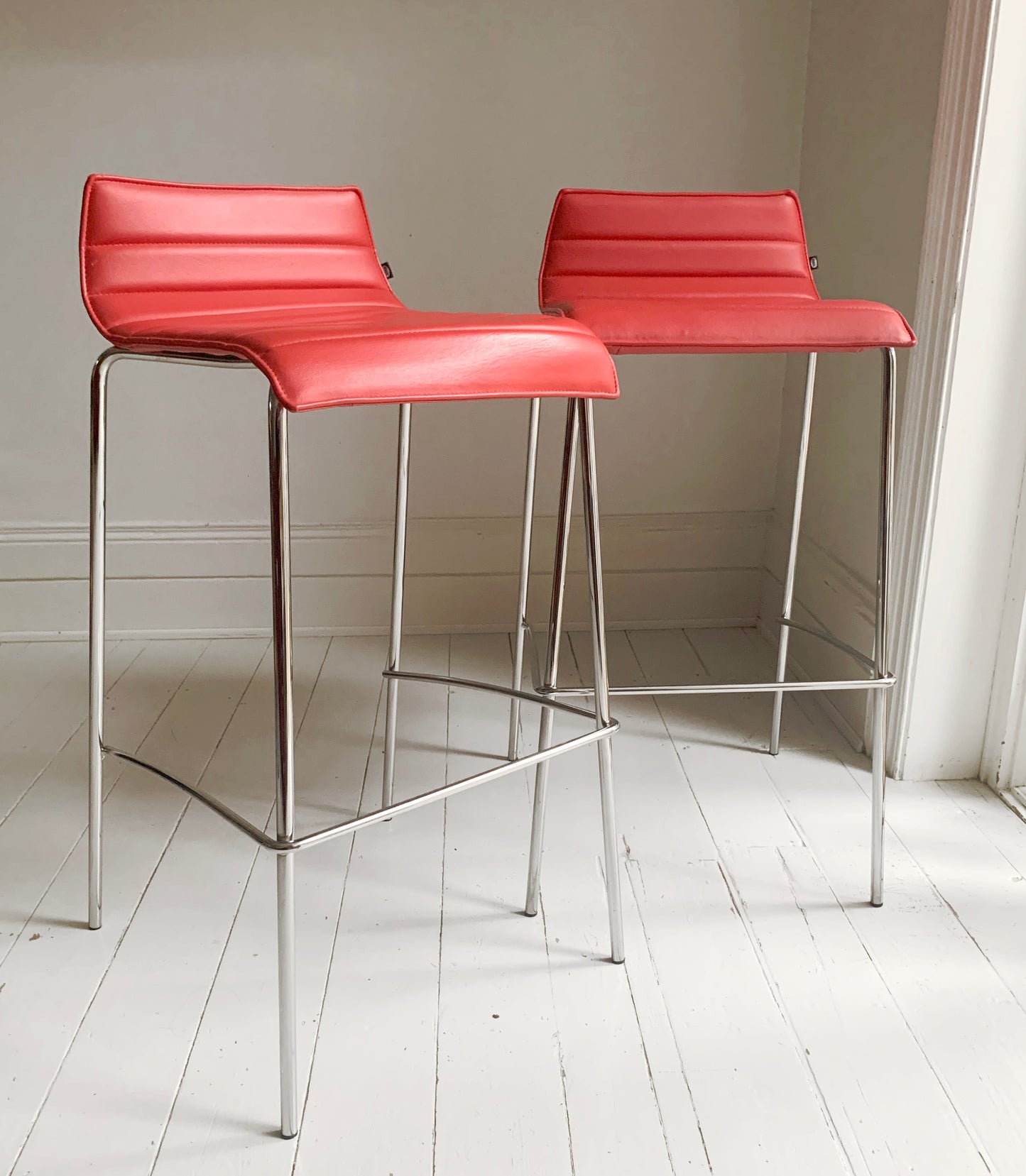 2 x Task Sam Faux Leather Bar / Dining Stools in Bright Red with Chrome Legs #2