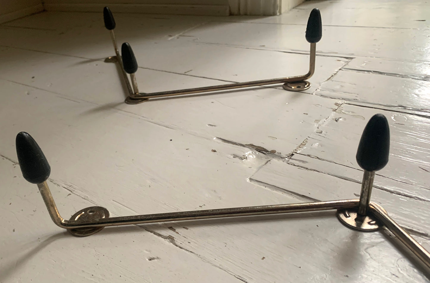 Vintage 1950s/60s Atomic Sputnik Black on Gold 3 x 3 Sets of Wall Mounted Hooks