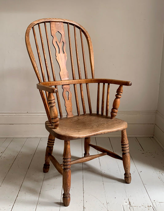Antique Victorian Ash & Elm Windsor High Back Armchair
