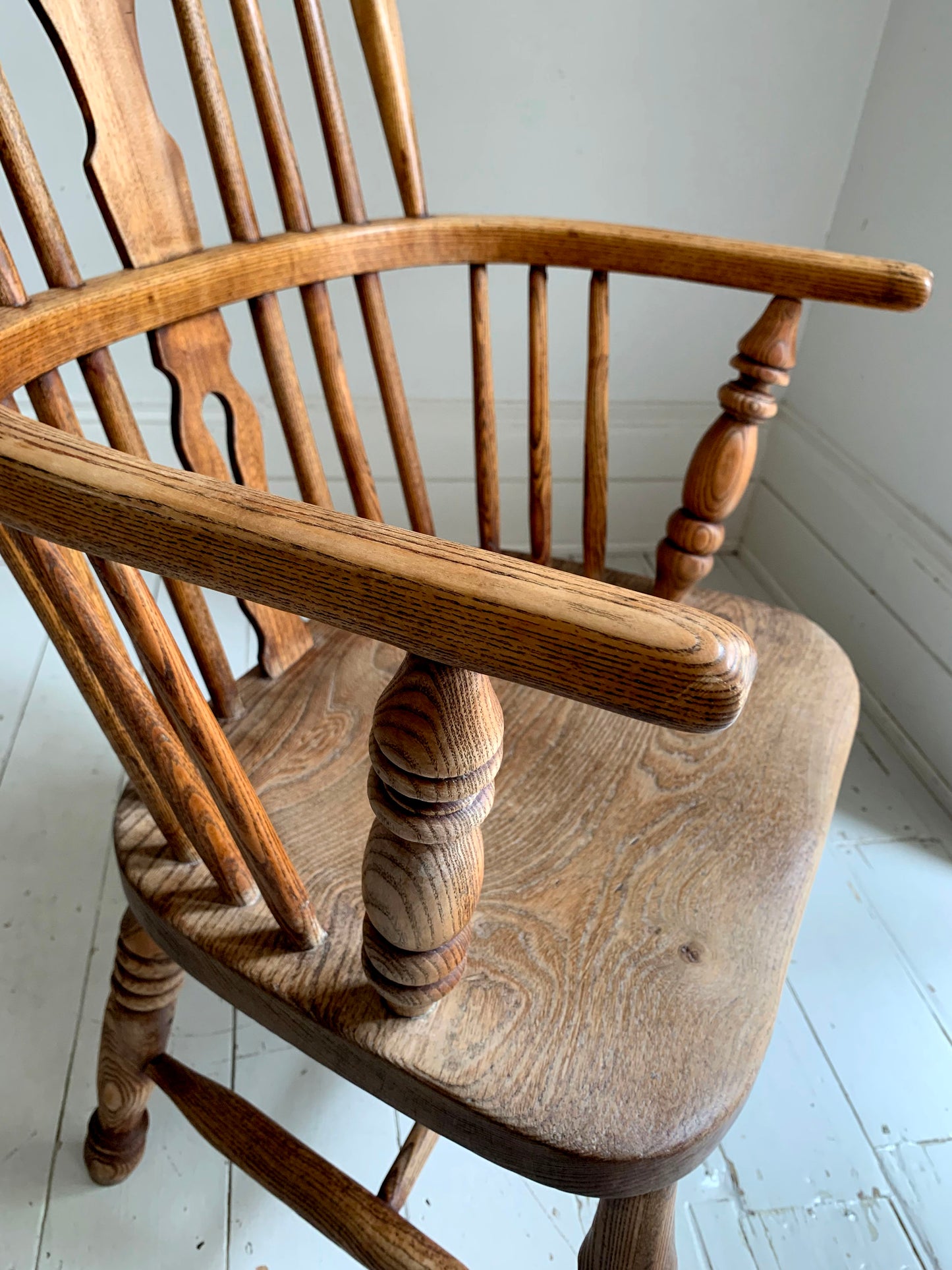 Antique Victorian Ash & Elm Windsor High Back Armchair
