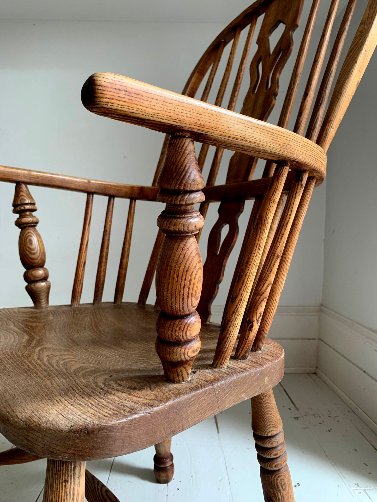 Antique Victorian Ash & Elm Windsor High Back Armchair